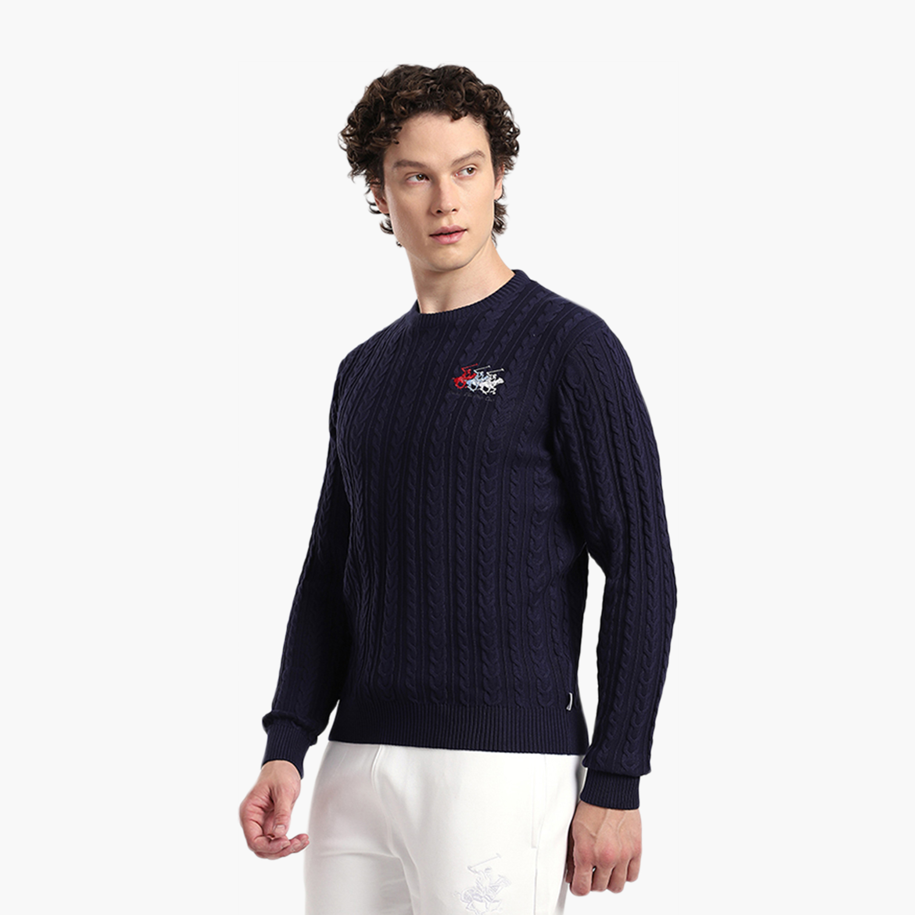 Beverly Hills Polo Club Cable Knit Round Neck Long Sleeves Men's Sweater-men-clothing-sweatersandpullovers-image-2