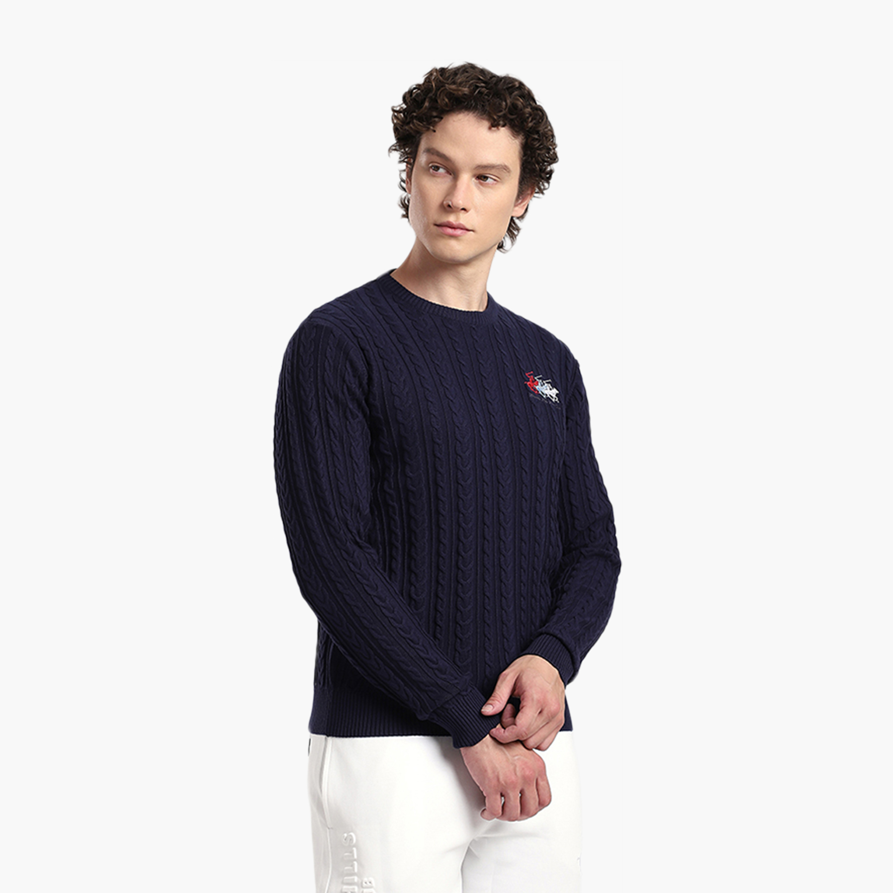 Beverly Hills Polo Club Cable Knit Round Neck Long Sleeves Men's Sweater-men-clothing-sweatersandpullovers-image-3