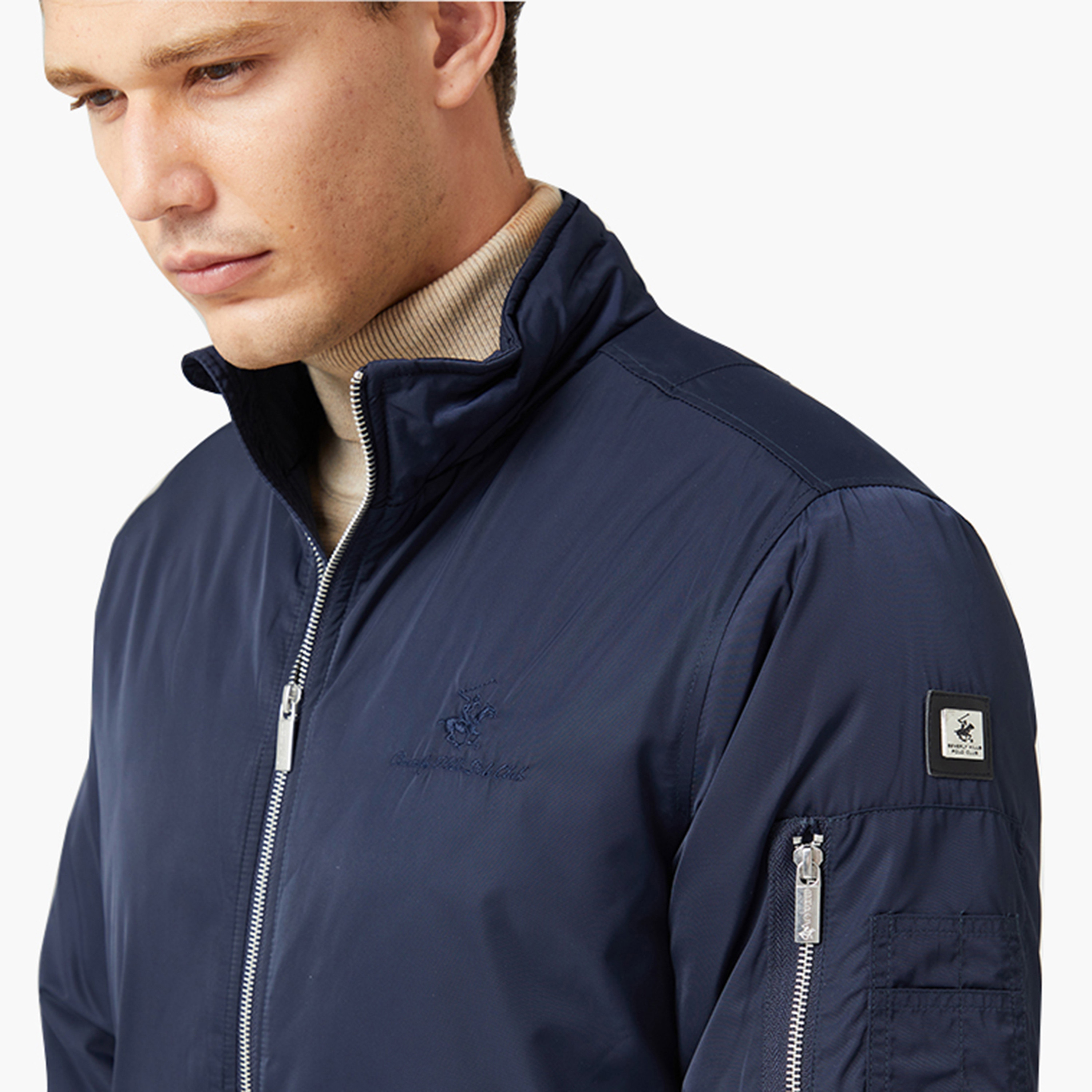 Beverly Hills Polo Club Plain High Neck Long Sleeves Men's Bomber Jacket-men-clothing-jacketsandblazers-jackets-image-3