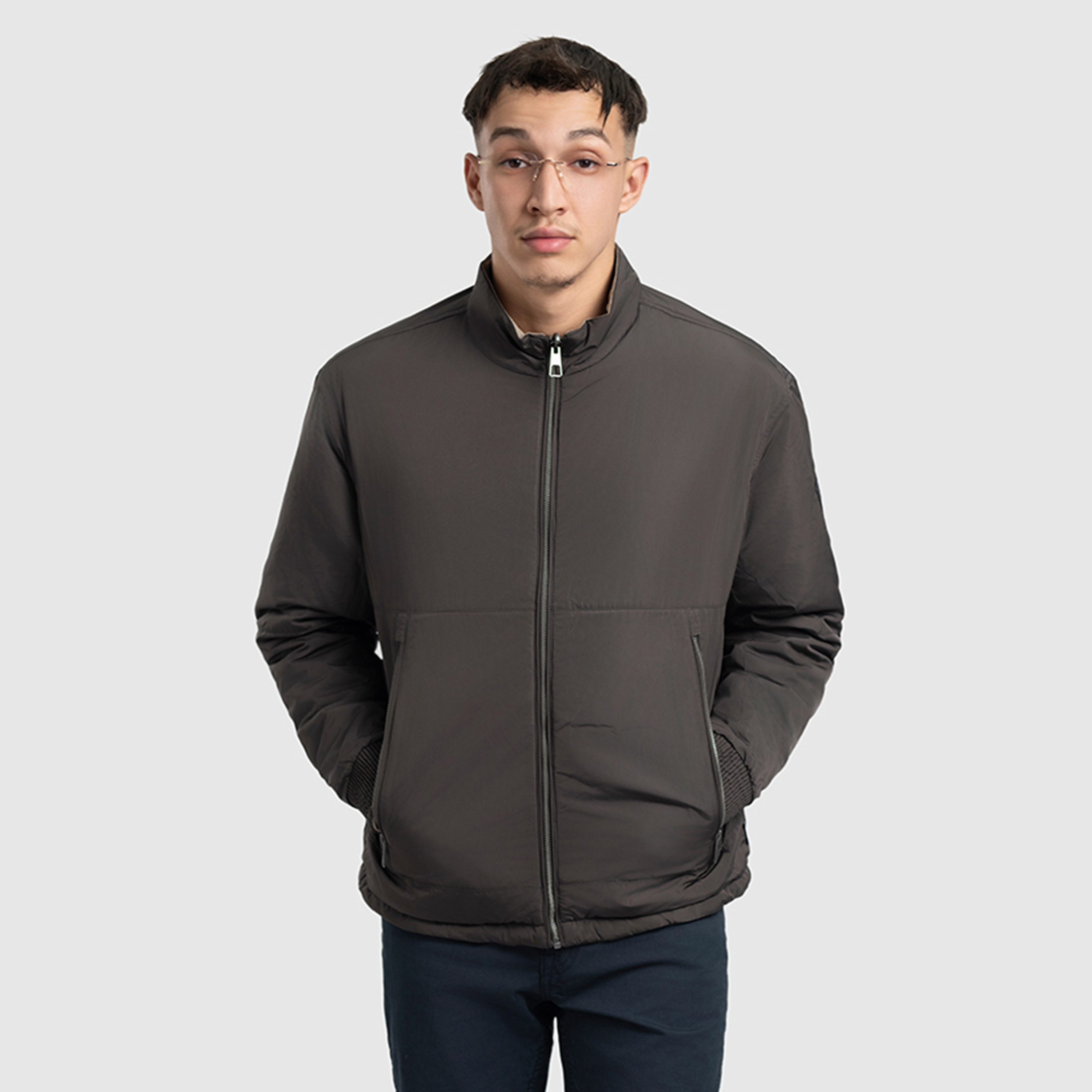 جاكيت بومبر رجالي سادة بأكمام طويلة وياقة عالية من بيفرلي هيلز بولو كلوب-men-clothing-jacketsandblazers-jackets-image-1