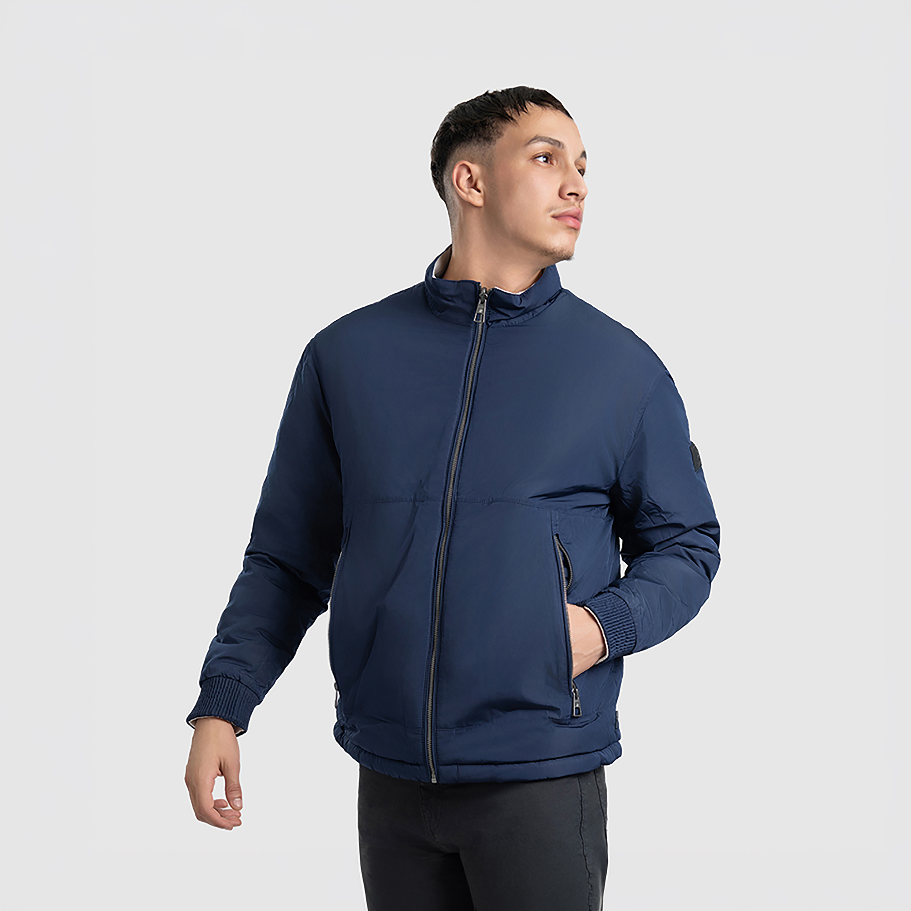 Beverly Hills Polo Club Plain High Neck Long Sleeves Men's Bomber Jacket-men-clothing-jacketsandblazers-jackets-image-1