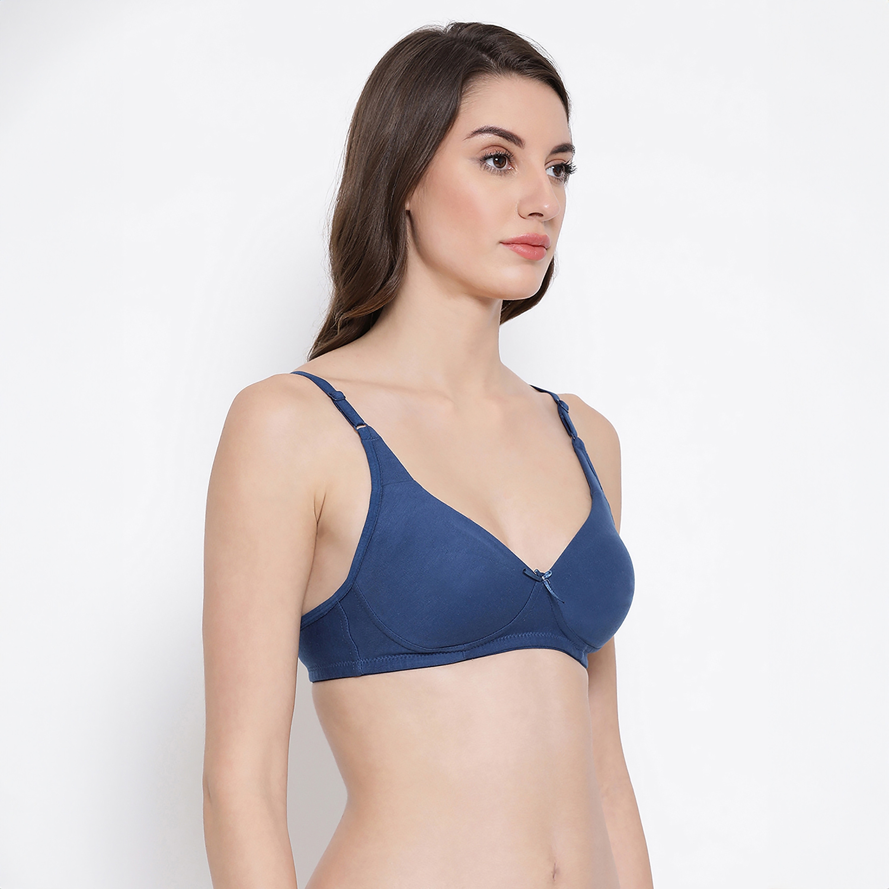 Clovia Non-Padded Non-Wired Full Coverage Women's T-Shirt Bra in Powder Blue - Cotton Rich-women-clothing-lingerie-bras-image-3