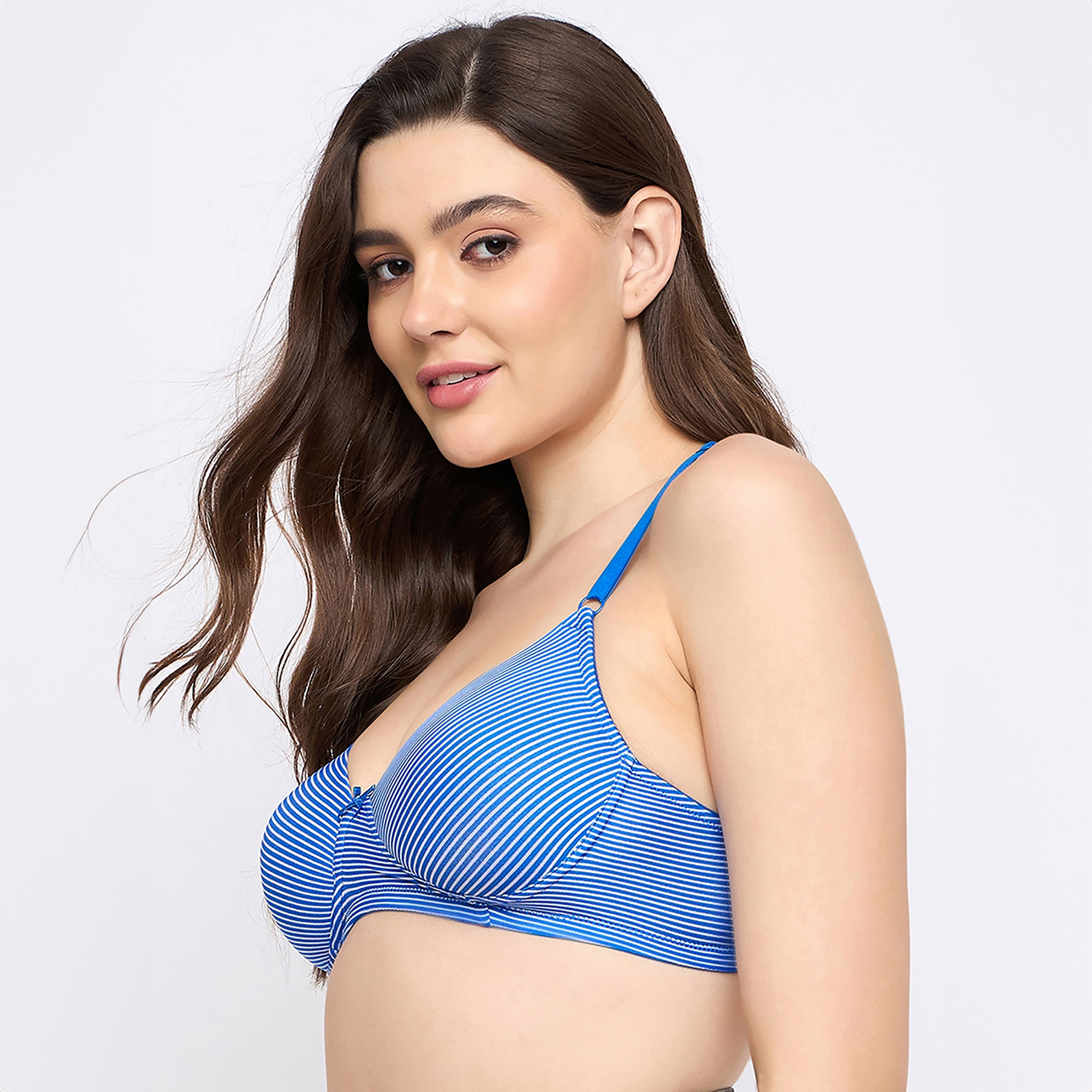 حمالة صدر مبطنة بدون أسلاك مخططة لتغطية كاملة للنساء باللون الأزرق الكوبالت من كلوفيا-women-clothing-lingerie-bras-image-3