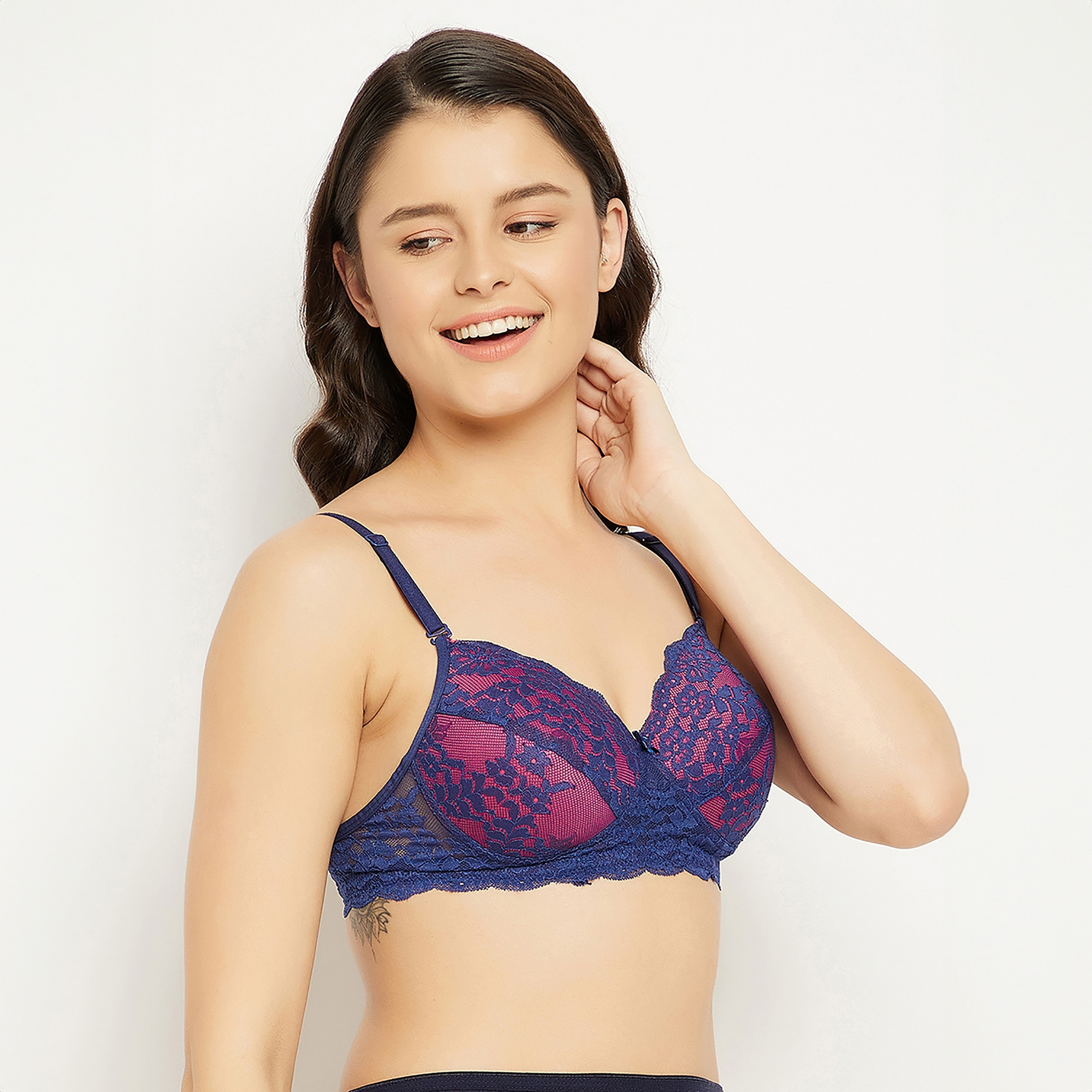 Clovia Padded Non-Wired Full Coverage Women's Multiway Bridal Bra in Blue - Lace-women-clothing-lingerie-bras-image-3