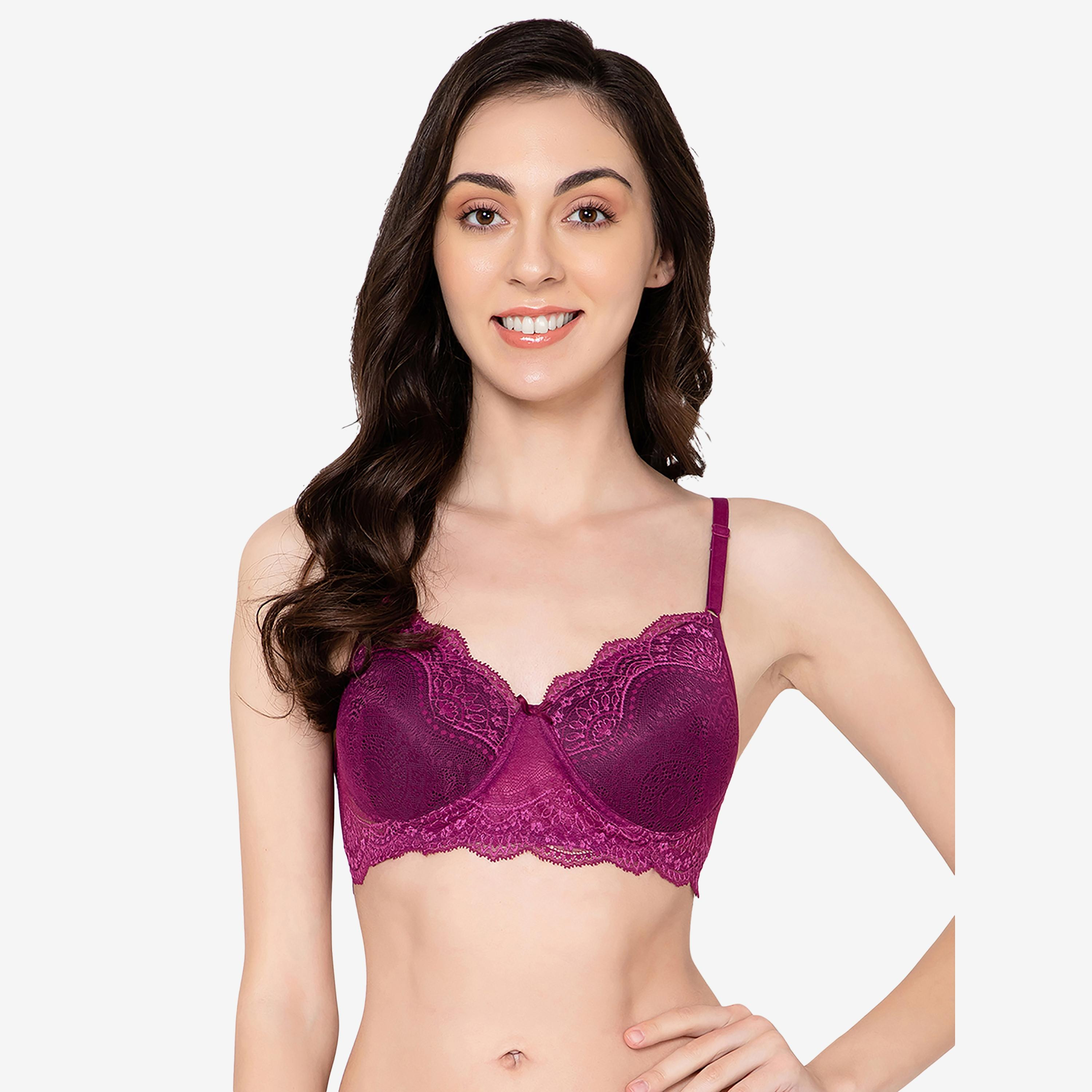 Clovia Padded Non-Wired Full Cup Women's Bra in Wine Colour - Lace-women-clothing-lingerie-bras-image-1