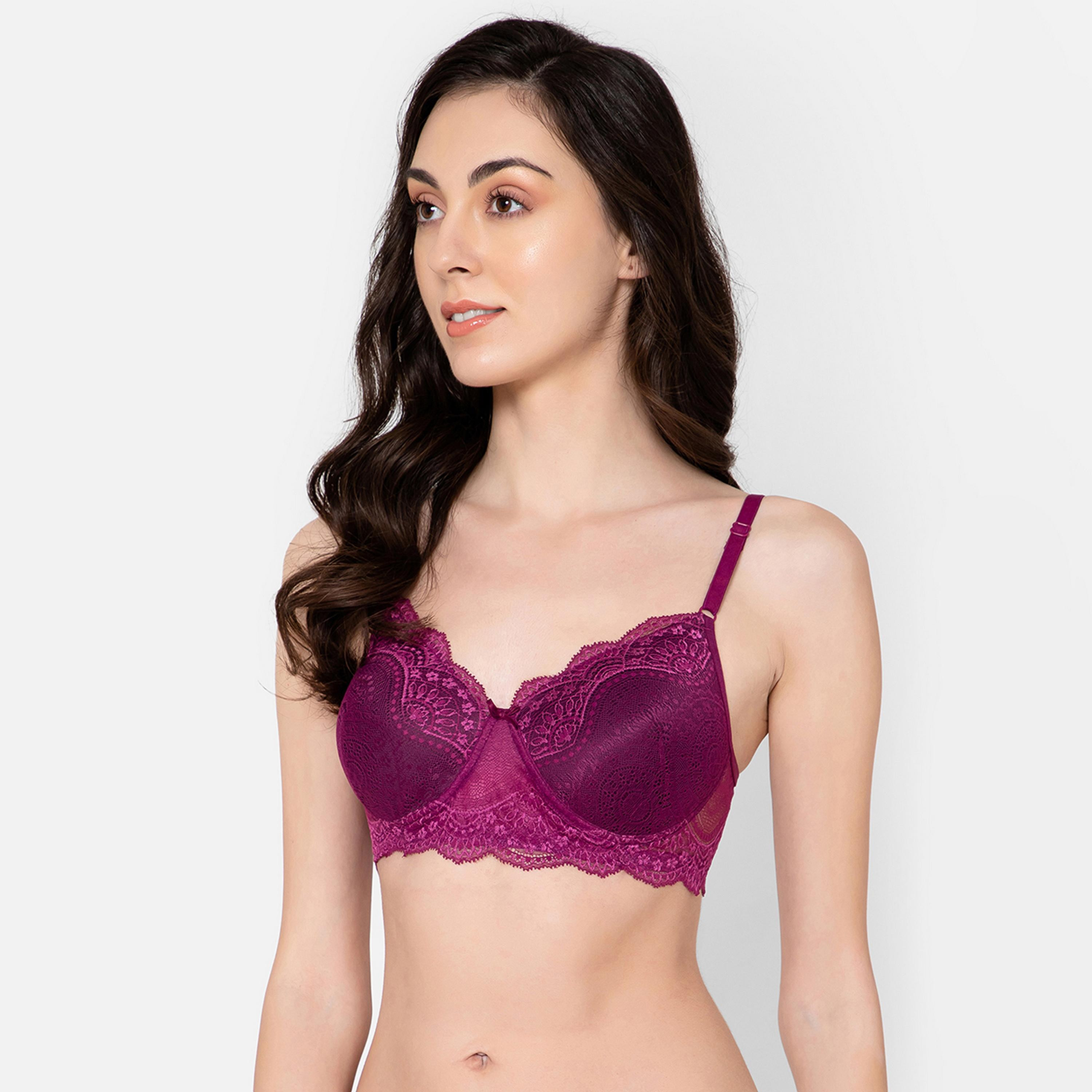 Clovia Padded Non-Wired Full Cup Women's Bra in Wine Colour - Lace-women-clothing-lingerie-bras-image-2
