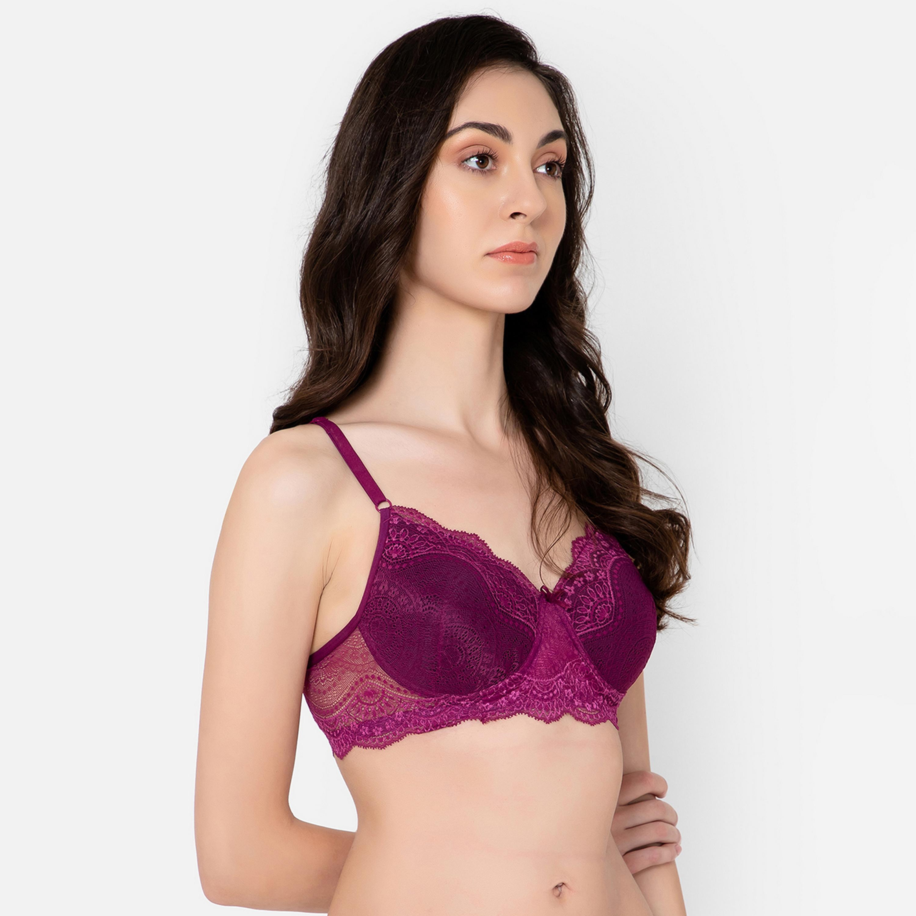 Clovia Padded Non-Wired Full Cup Women's Bra in Wine Colour - Lace-women-clothing-lingerie-bras-image-3