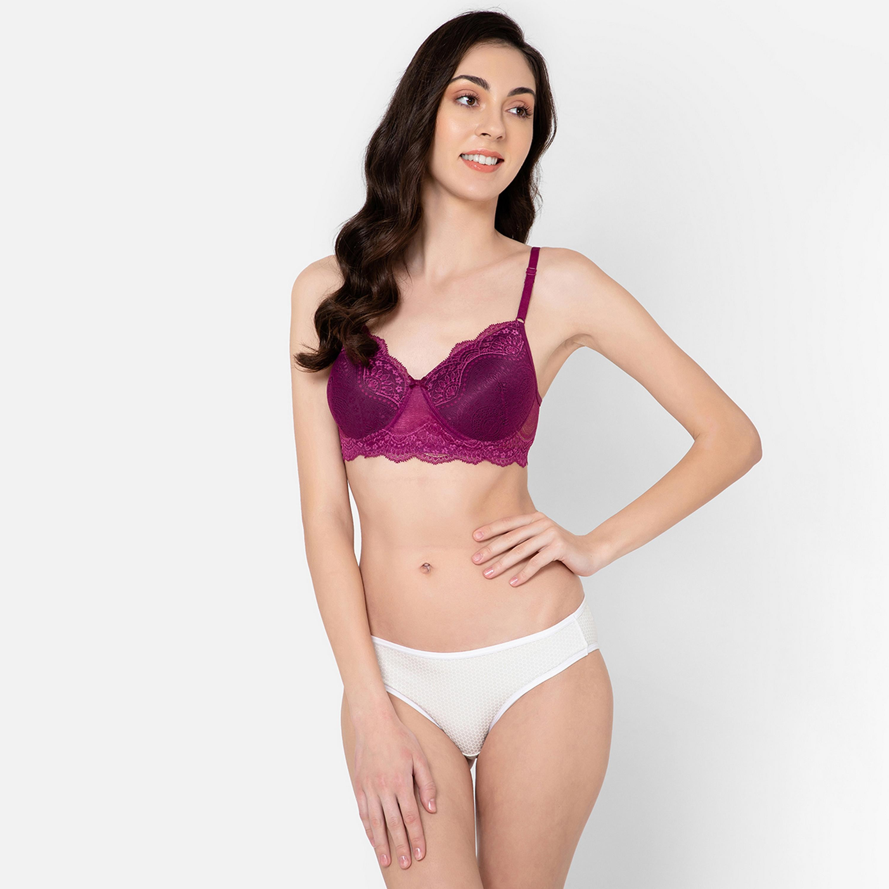 Clovia Padded Non-Wired Full Cup Women's Bra in Wine Colour - Lace-women-clothing-lingerie-bras-image-7