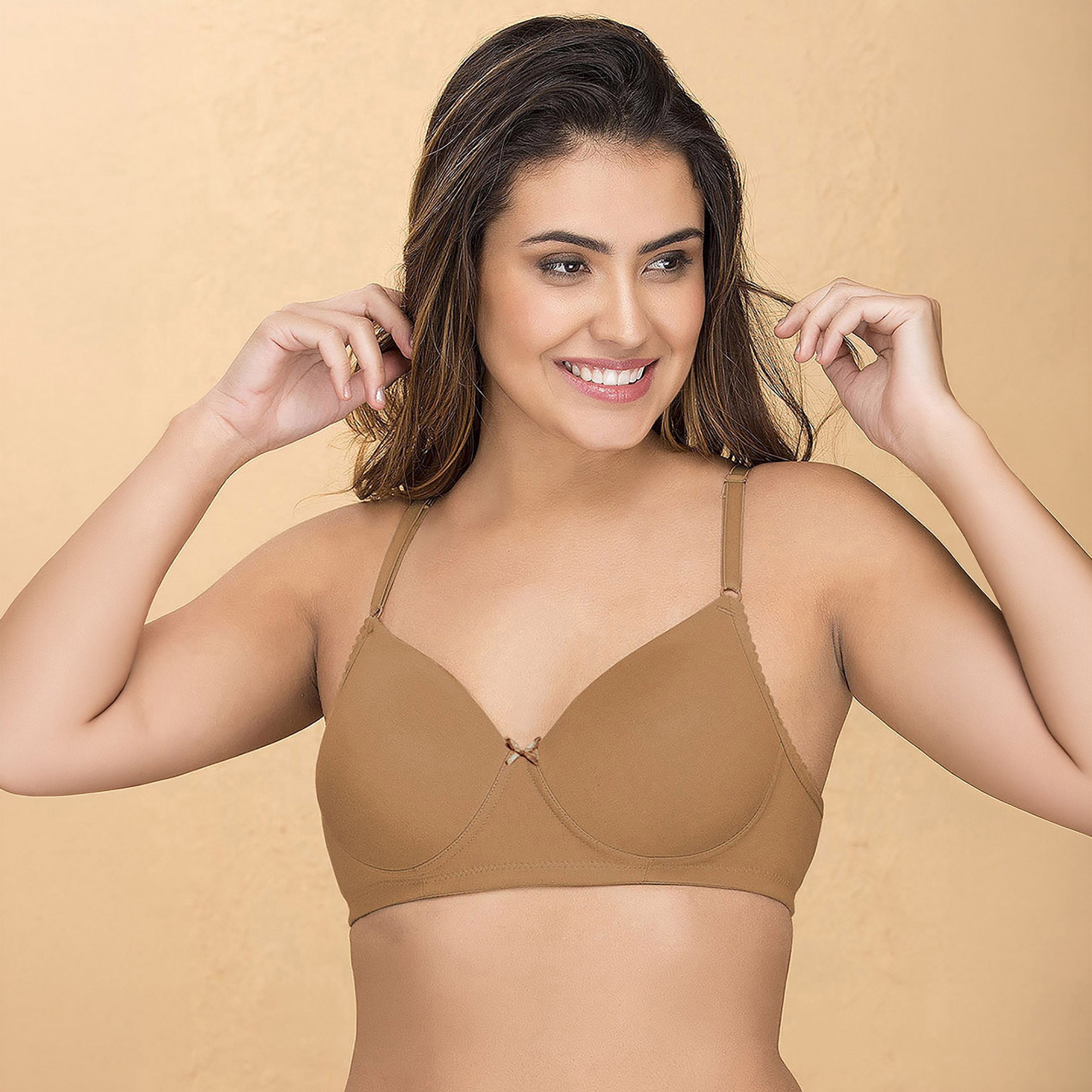 Clovia Padded Non-Wired Full Coverage Women's T-Shirt Bra in Nude Colour - Cotton-women-clothing-lingerie-bras-image-1