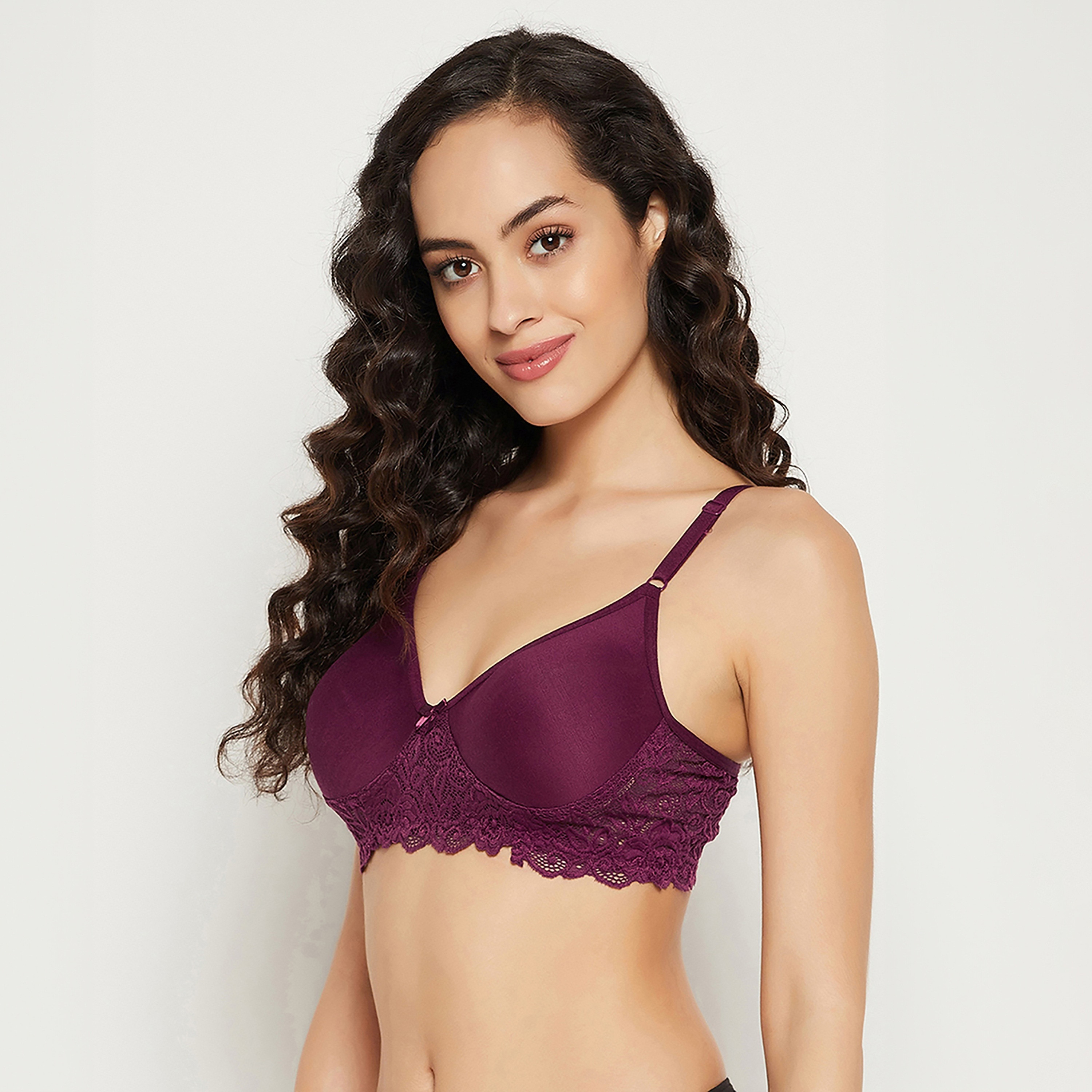 Clovia Flair Non-Padded Non-Wired Full Coverage Spacer Cup Women's T-Shirt Bra in Plum - Cotton Rich-women-clothing-lingerie-bras-image-2