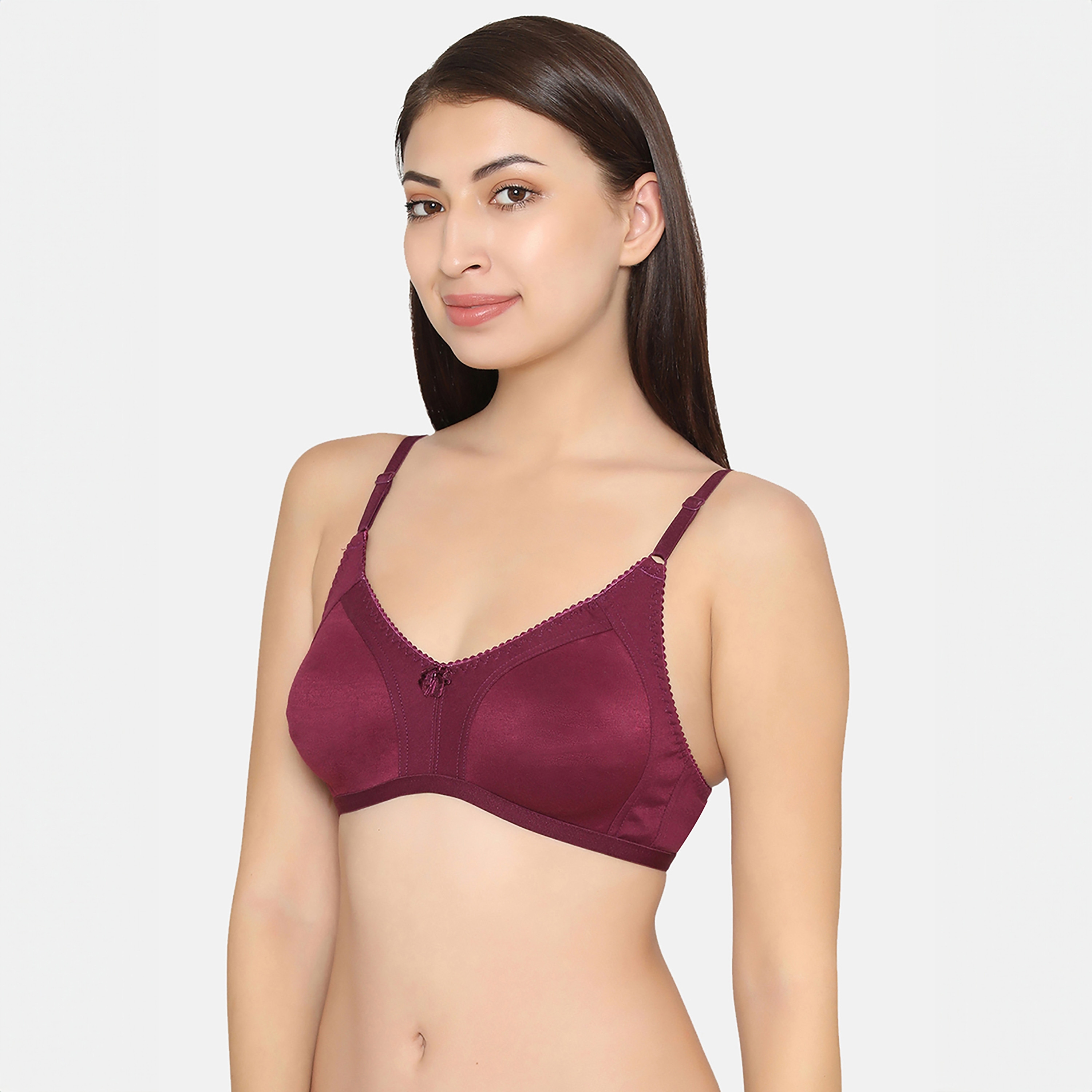 Clovia Non-Padded Non-Wired Full Coverage Spacer Cup Women's Bra in Wine Colour - Cotton Rich-women-clothing-lingerie-bras-image-2