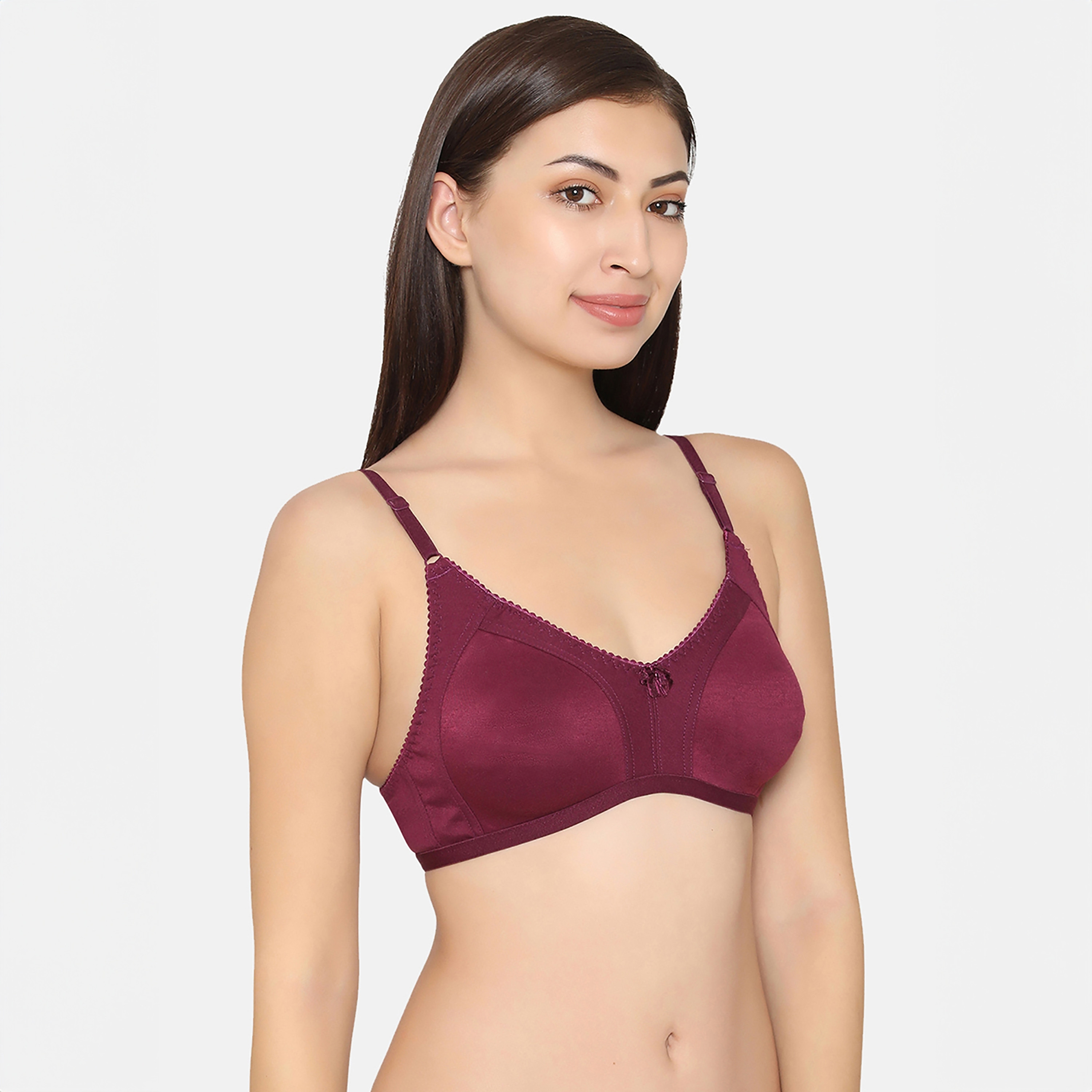 Clovia Non-Padded Non-Wired Full Coverage Spacer Cup Women's Bra in Wine Colour - Cotton Rich-women-clothing-lingerie-bras-image-3
