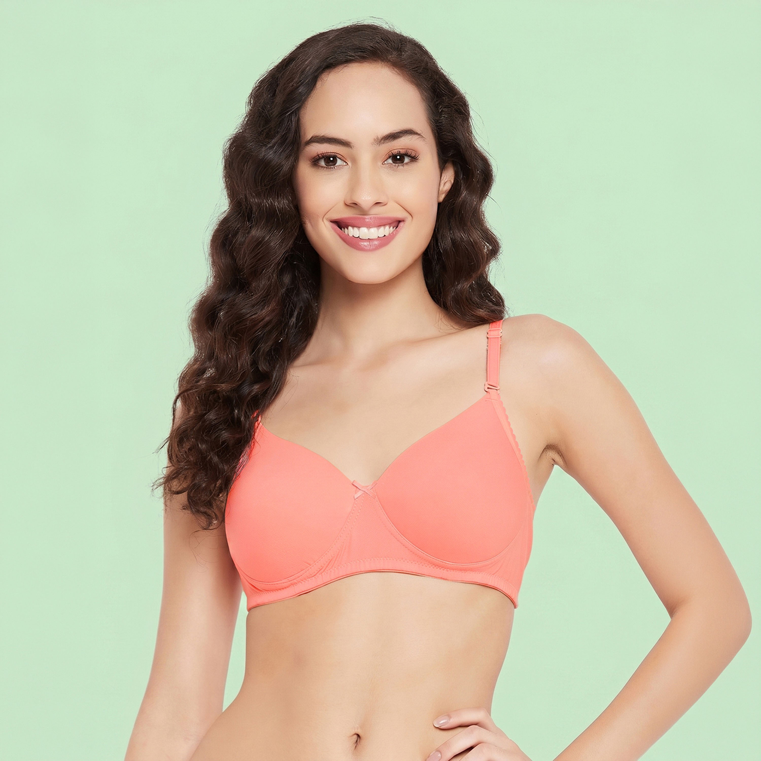 Clovia Padded Non-Wired Demi Cup Multiway Women's T-Shirt Bra in Peach Colour - Cotton-women-clothing-lingerie-bras-image-2