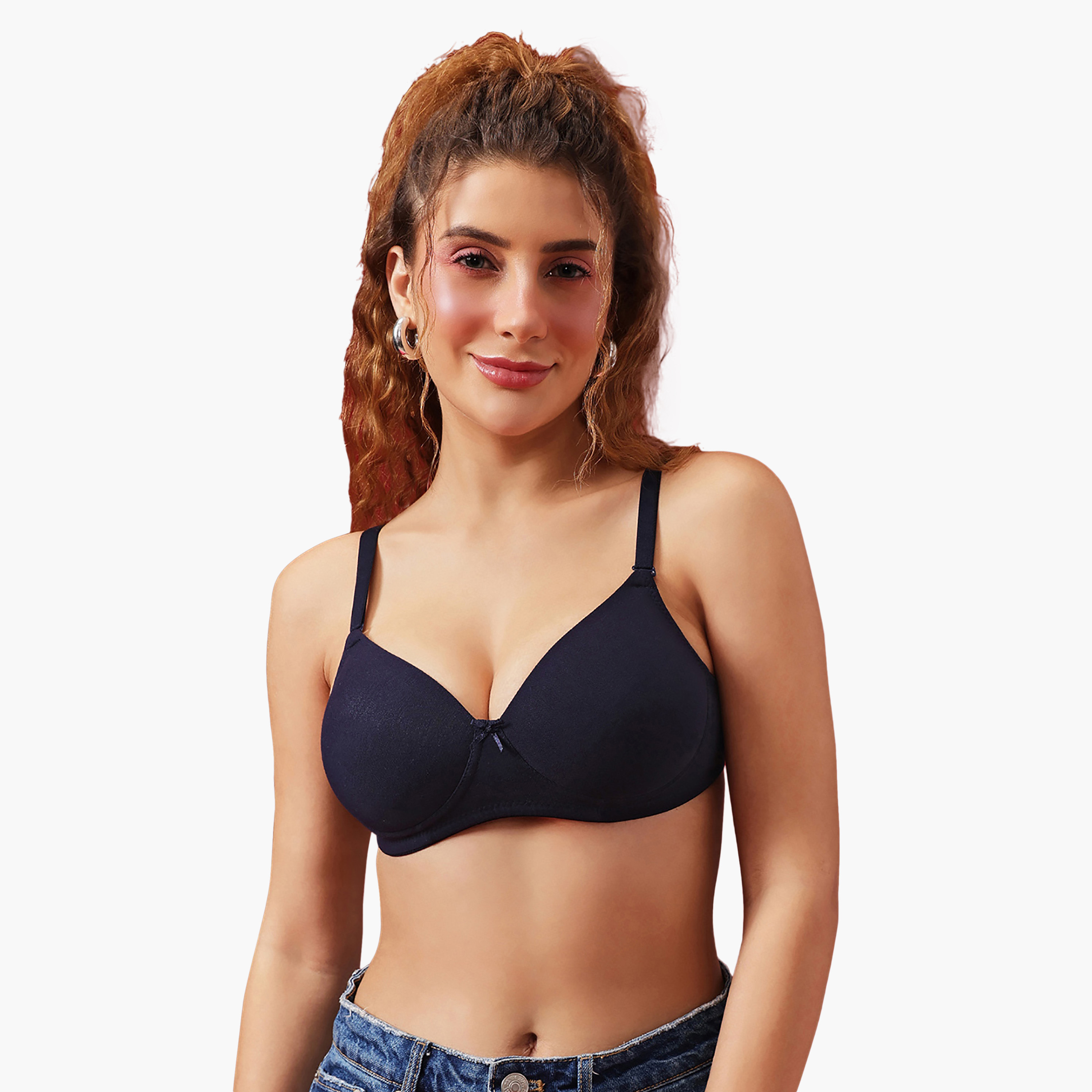 Clovia Padded Non-Wired Full Coverage Multiway Women's T-Shirt Bra in Navy Colour - Cotton-women-clothing-lingerie-bras-image-1