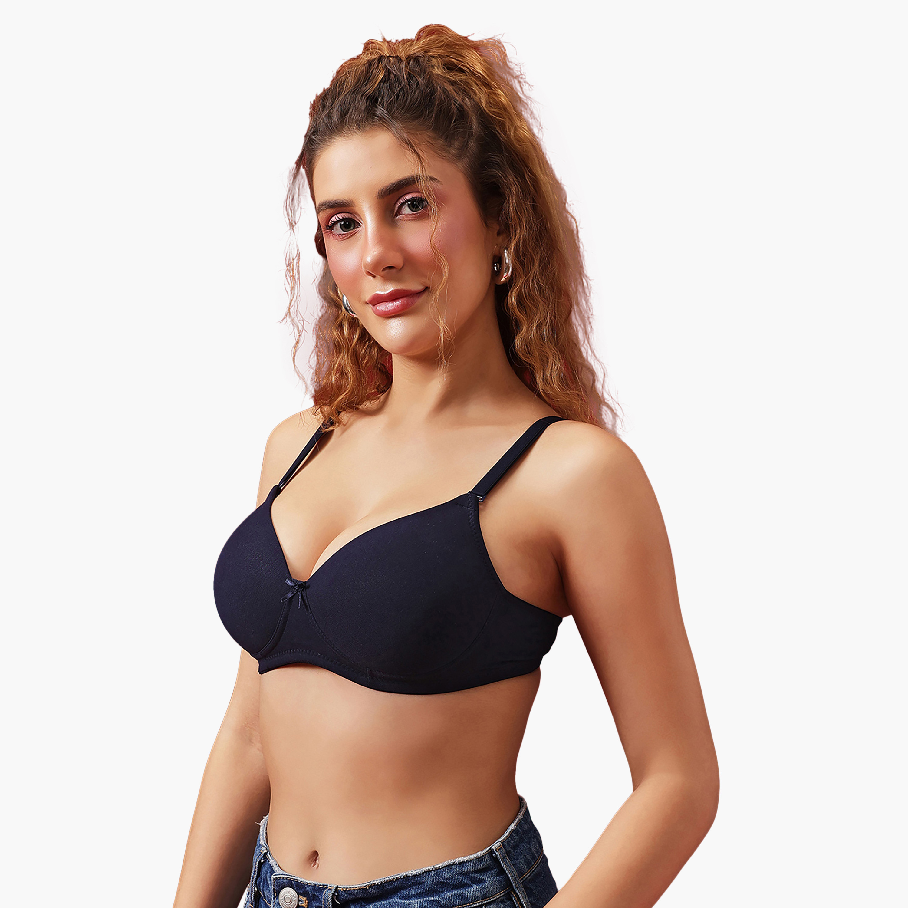 Clovia Padded Non-Wired Full Coverage Multiway Women's T-Shirt Bra in Navy Colour - Cotton-women-clothing-lingerie-bras-image-2