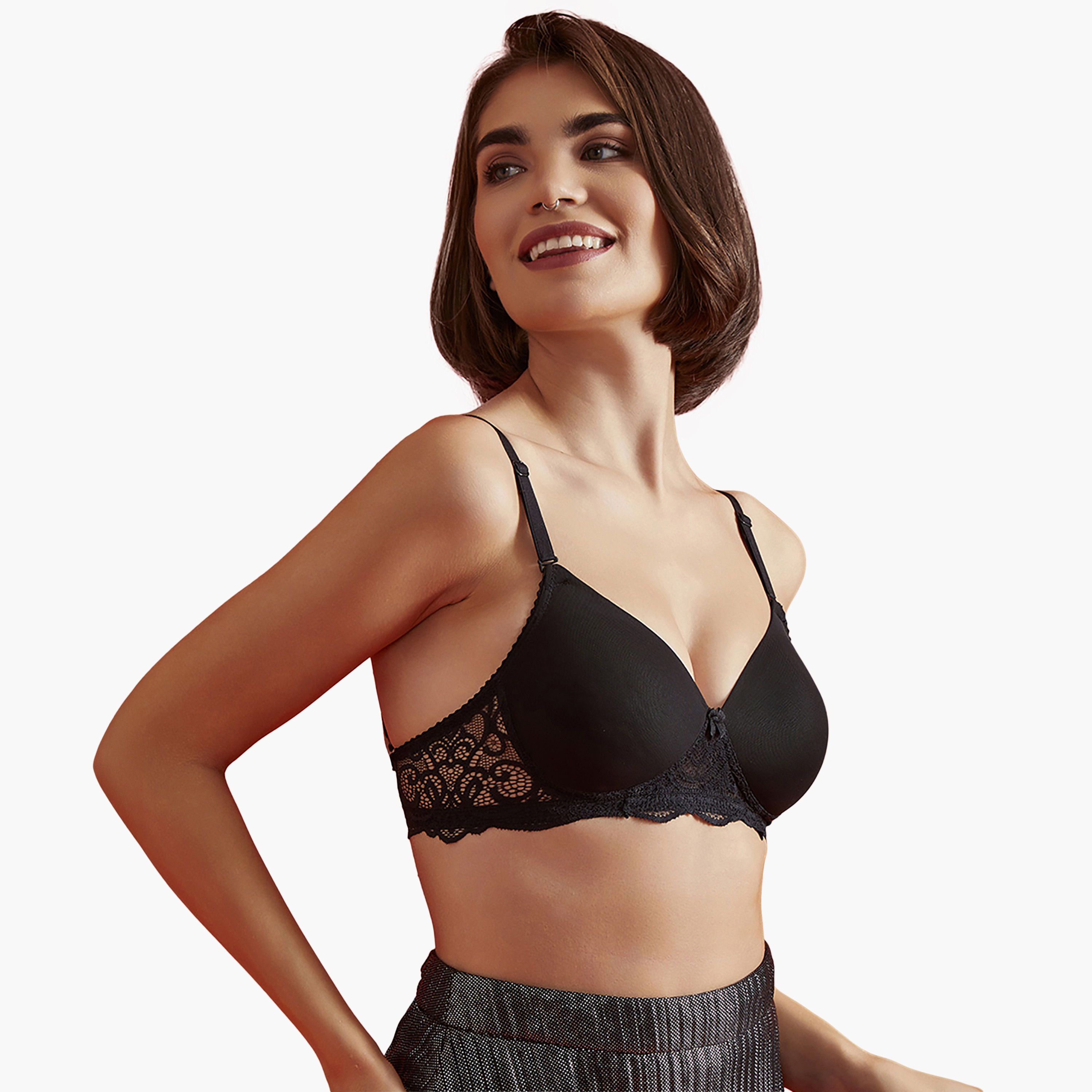 Clovia Lightly Padded Non-Wired Multiway Bridal Women's Bra in Black- Lace-women-clothing-lingerie-bras-image-3