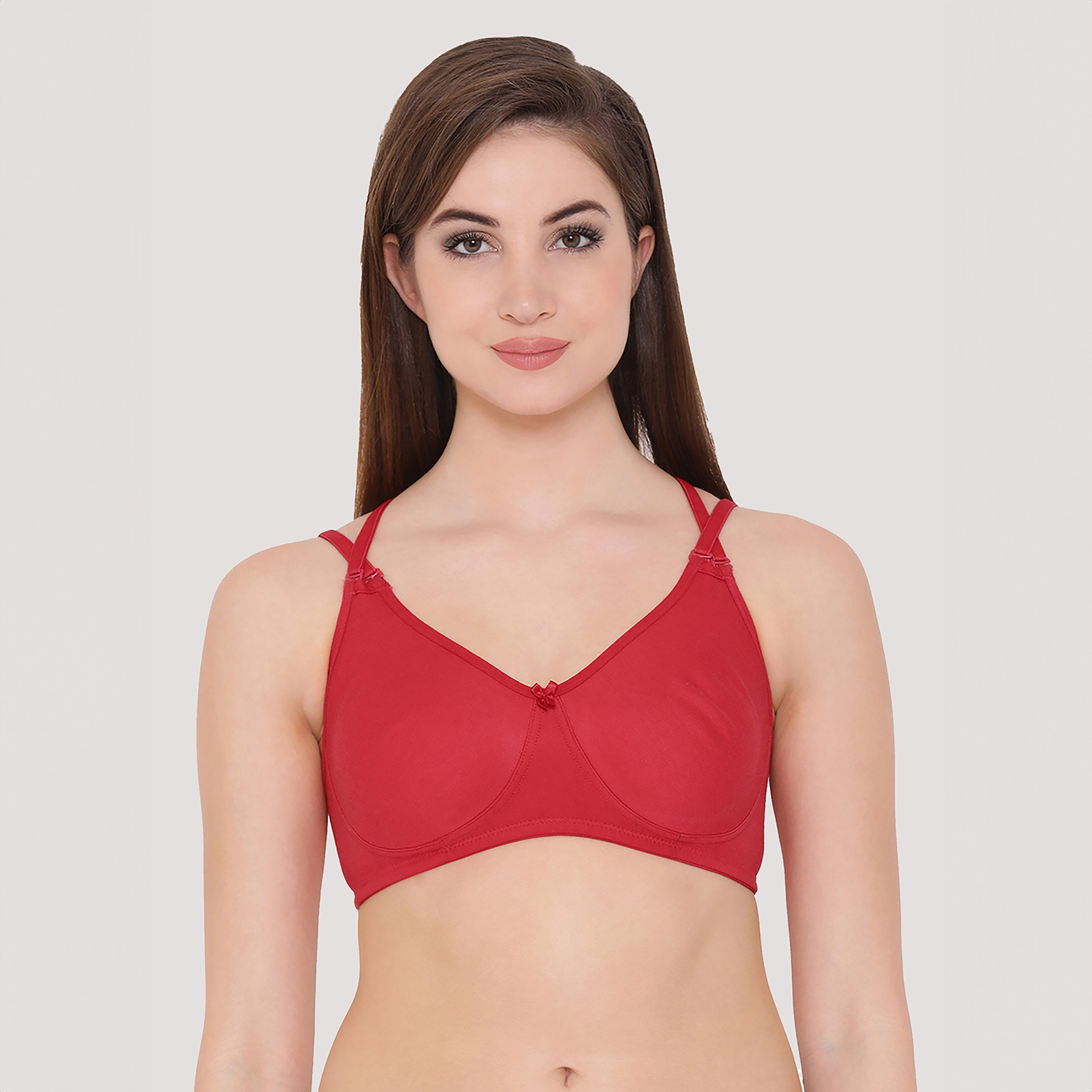 Clovia Non-Padded Non-Wired Full Coverage Women's Multiway T-Shirt Bra in Red - Cotton Rich-women-clothing-lingerie-bras-image-1