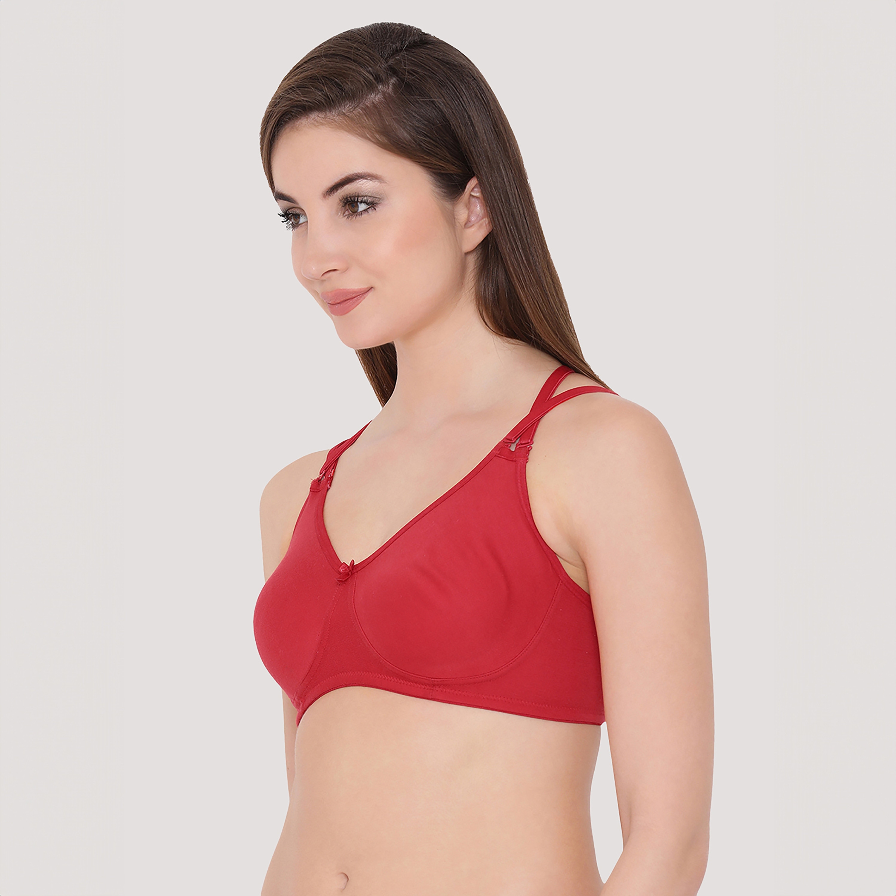 Clovia Non-Padded Non-Wired Full Coverage Women's Multiway T-Shirt Bra in Red - Cotton Rich-women-clothing-lingerie-bras-image-2