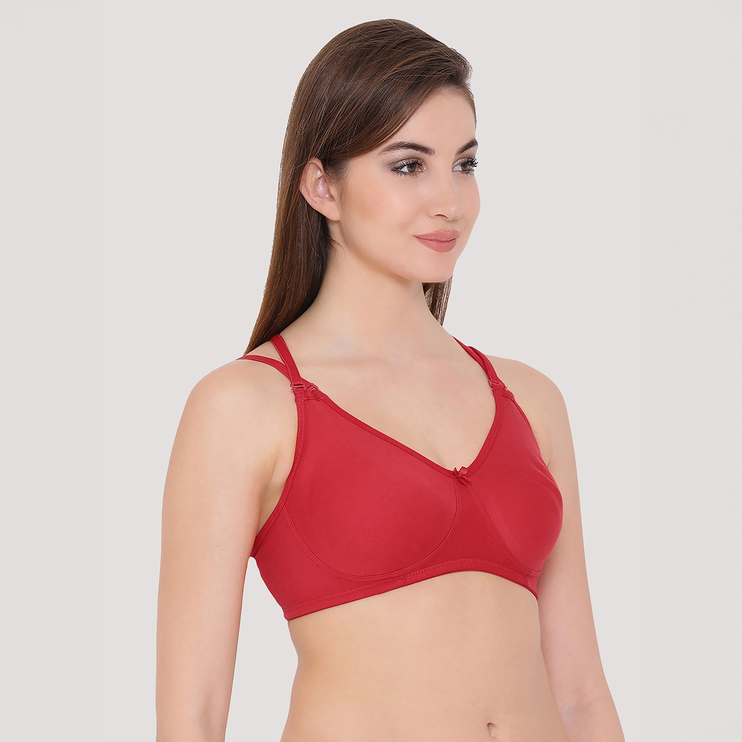 Clovia Non-Padded Non-Wired Full Coverage Women's Multiway T-Shirt Bra in Red - Cotton Rich-women-clothing-lingerie-bras-image-3