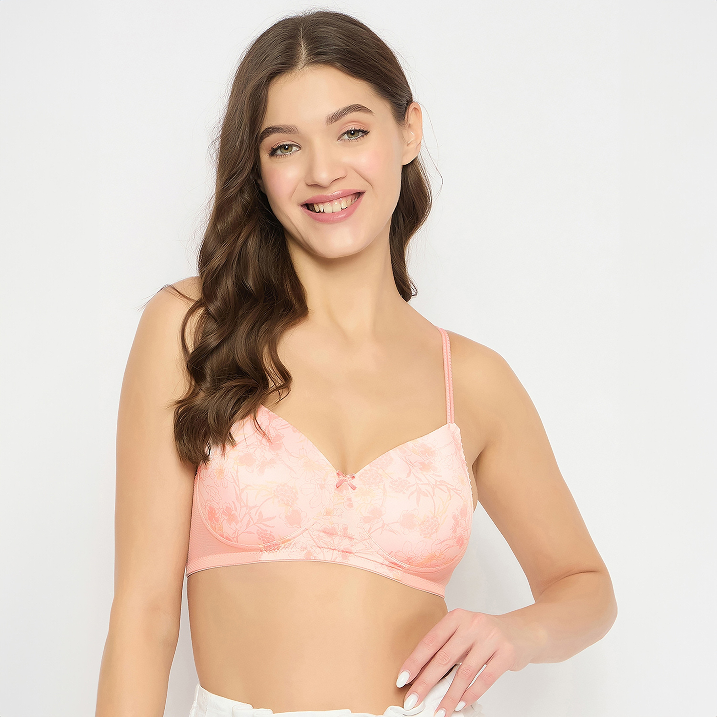 حمالة صدر نسائية مبطنة بدون أسلاك بتغطية كاملة مطبوعة بالزهور باللون الخوخي من كلوفيا-women-clothing-lingerie-bras-image-1