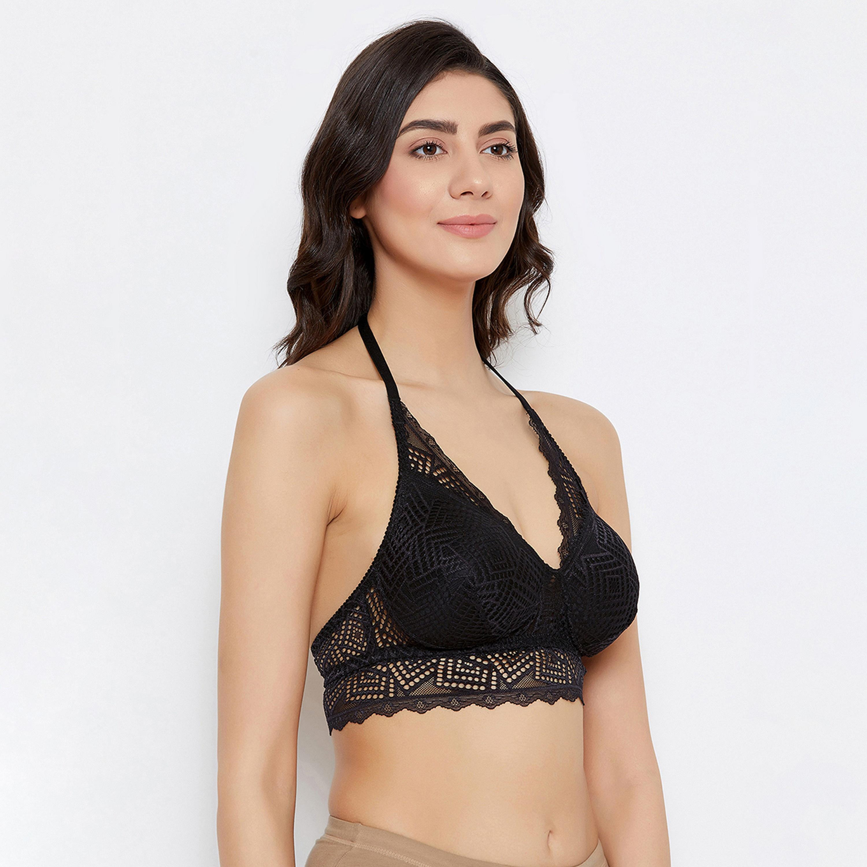 كلوفيا مبطن غير سلكي التغطية الكاملة الرسن الرقبة الطويلة Bralette المرأة باللون الأسود - الدانتيل-women-clothing-lingerie-bras-image-2