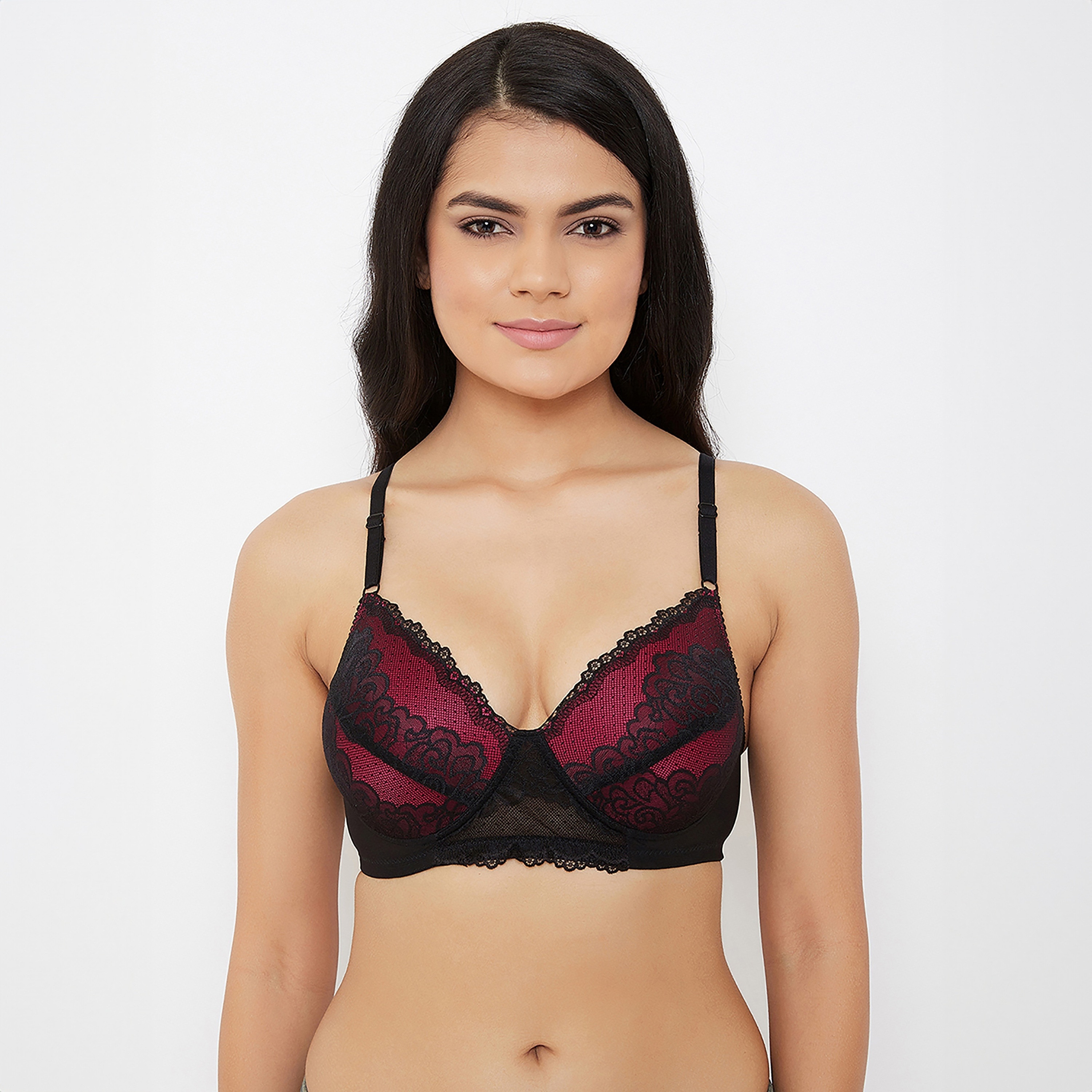 Clovia Padded Non-Wired Full Coverage Bridal Women's Bra in Black - Lace-women-clothing-lingerie-bras-image-1