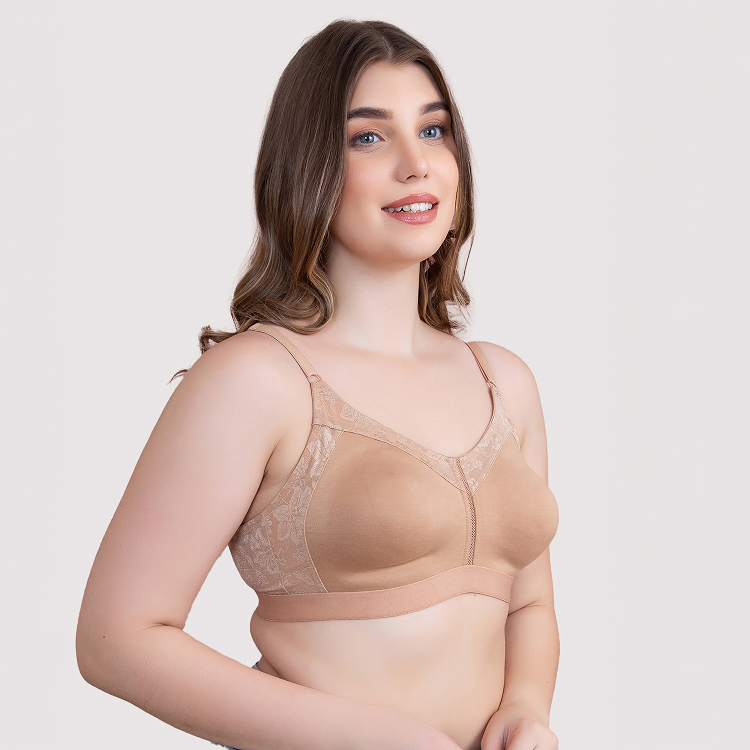 Clovia Non-Padded Non-Wired Spacer Cup Full Figure Women's Bra in Nude Colour - Cotton-women-clothing-lingerie-bras-image-3