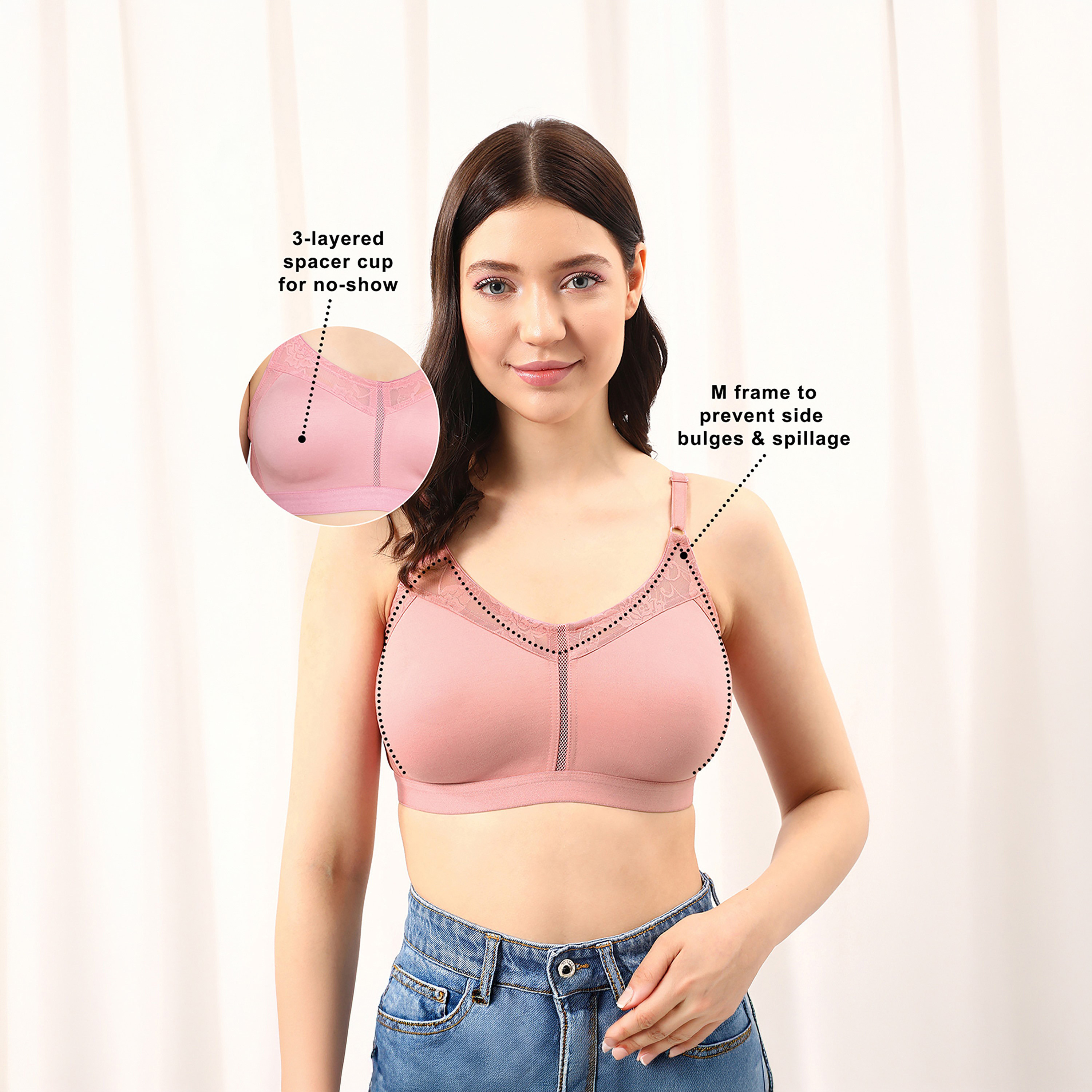 Clovia Non-Padded Non-Wired Full Figure Spacer Cup Women's Bra in Soft Pink - Cotton Rich-women-clothing-lingerie-bras-image-2
