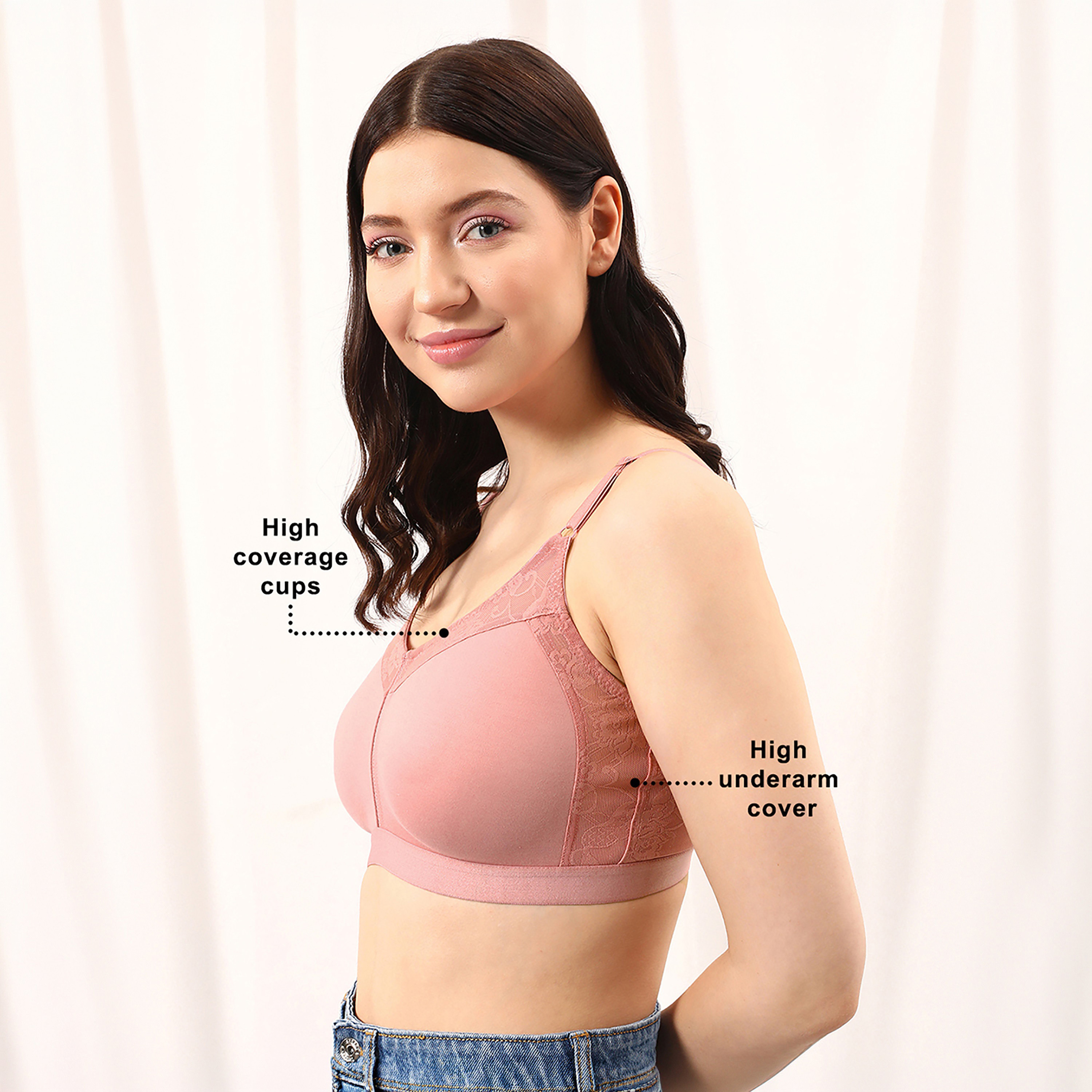Clovia Non-Padded Non-Wired Full Figure Spacer Cup Women's Bra in Soft Pink - Cotton Rich-women-clothing-lingerie-bras-image-3