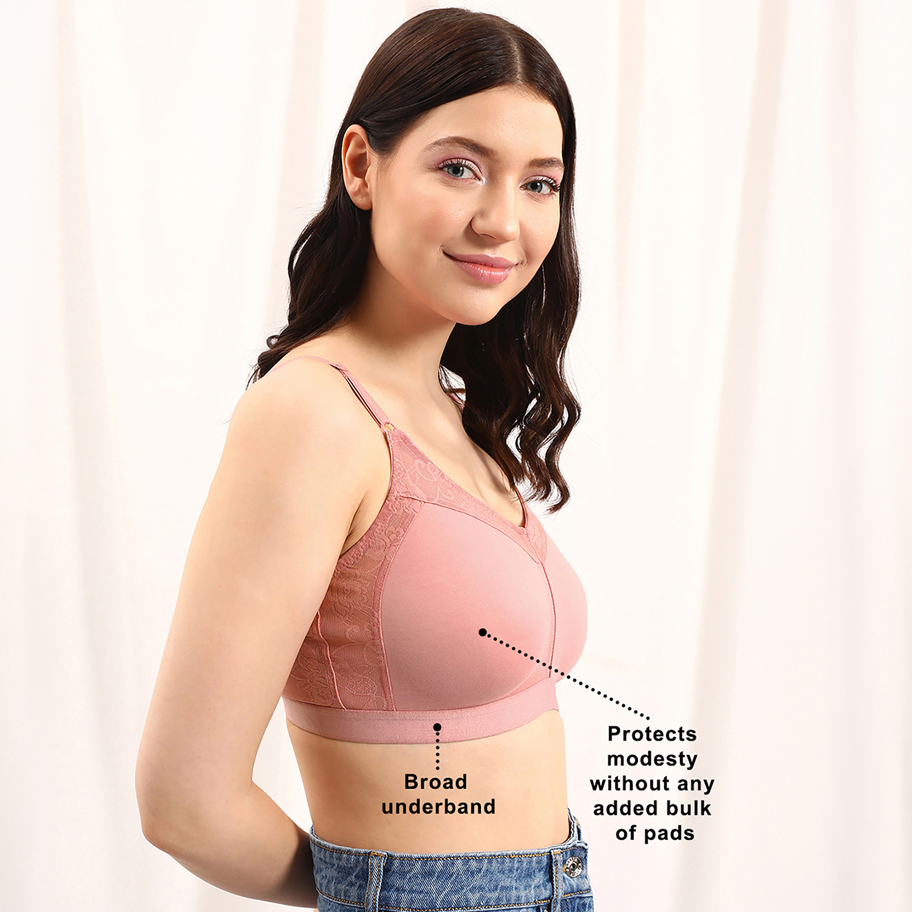 Clovia Non-Padded Non-Wired Full Figure Spacer Cup Women's Bra in Soft Pink - Cotton Rich-women-clothing-lingerie-bras-image-4