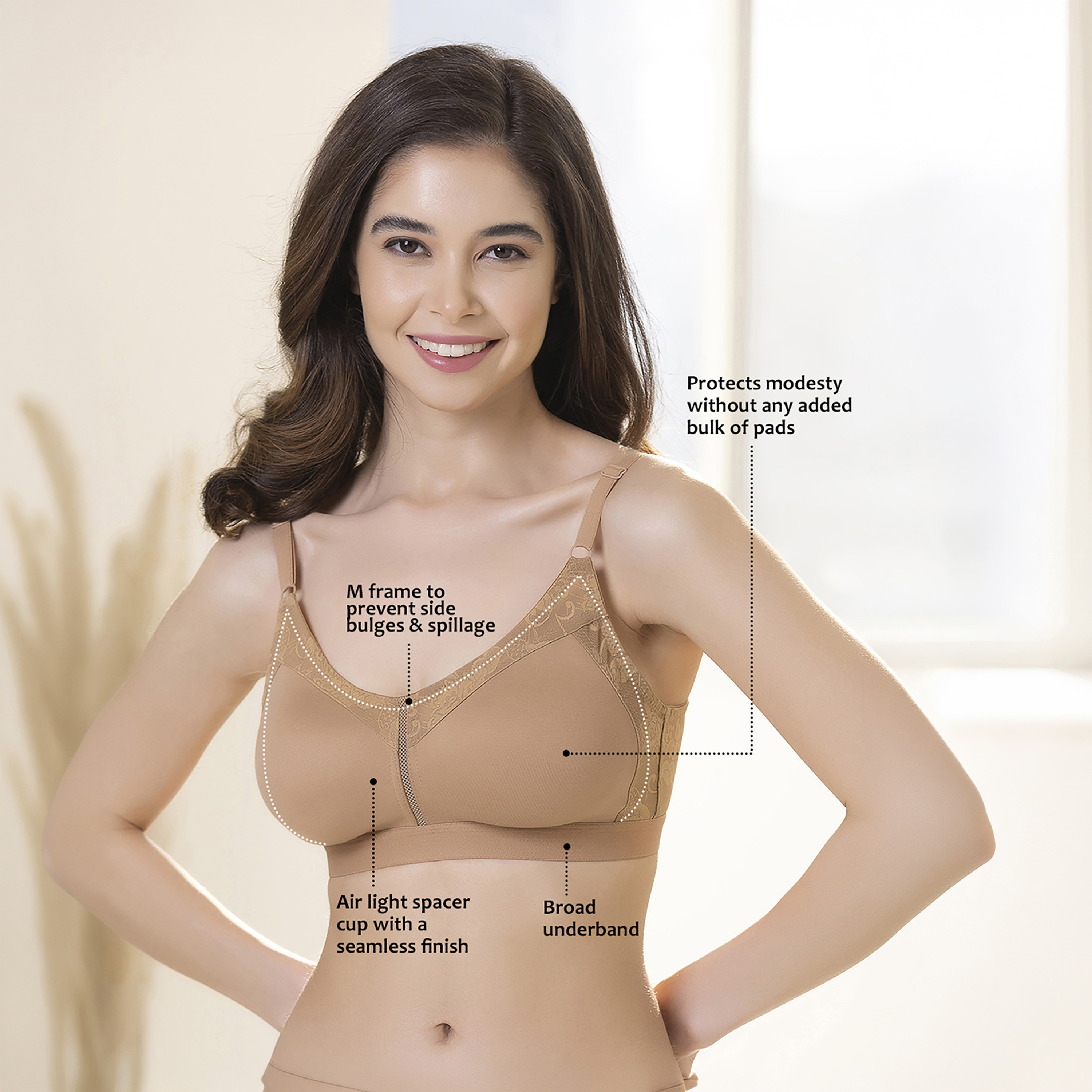 Clovia Non-Padded Non-Wired Spacer Cup Full Figure Women's Bra in Nude Colour - Cotton-women-clothing-lingerie-bras-image-2