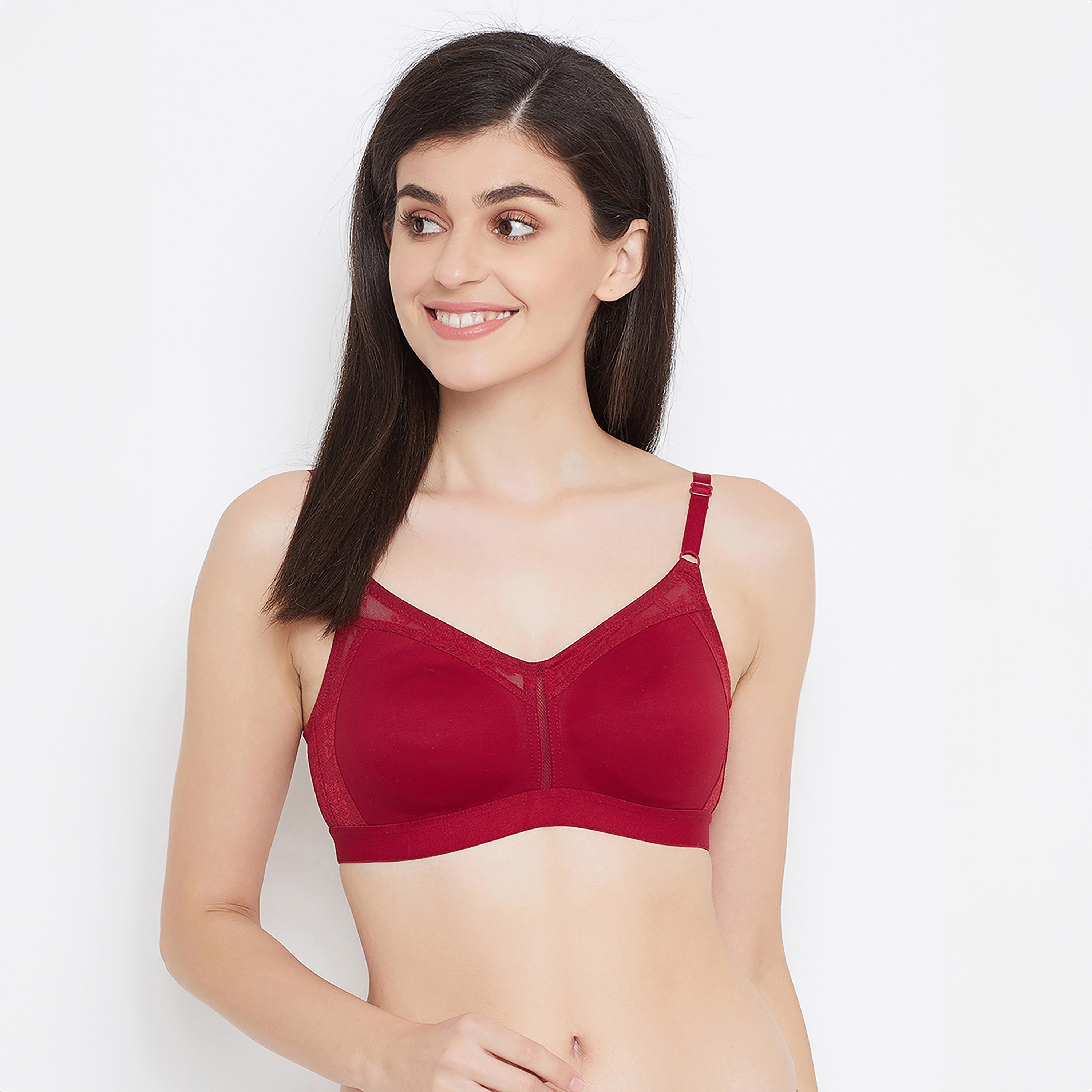 Clovia Non-Padded Non-Wired Full Figure Spacer Cup Women's Bra in Maroon - Cotton Rich-women-clothing-lingerie-bras-image-1