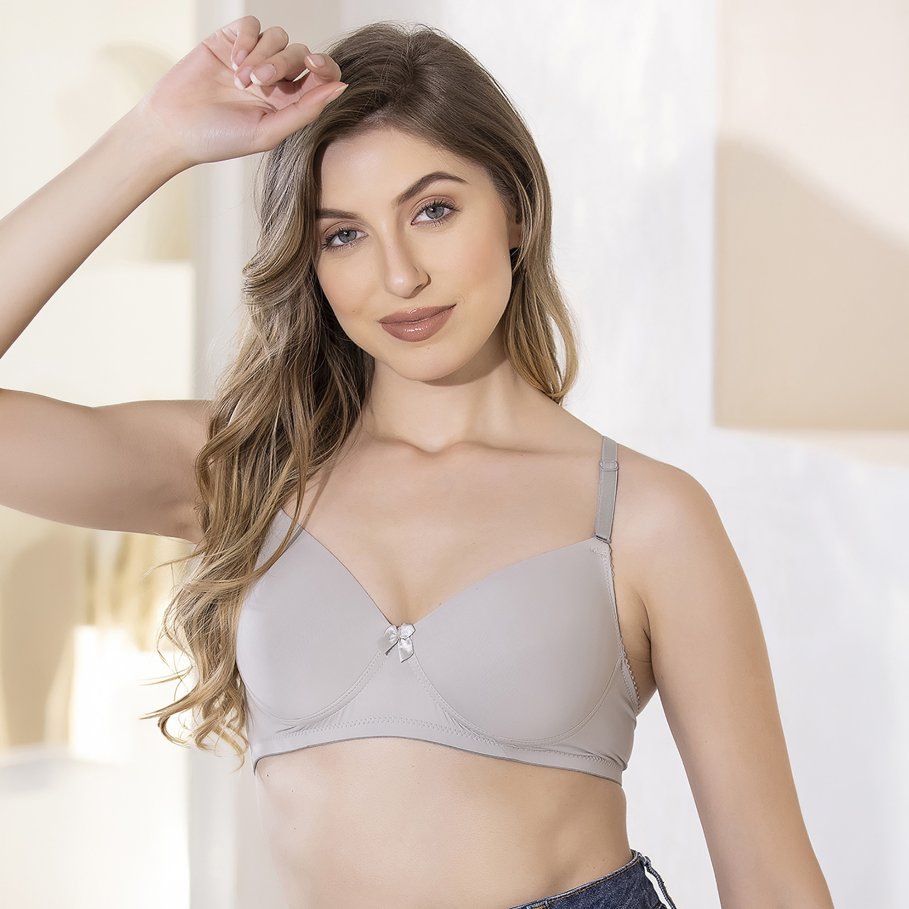 Clovia Padded Non-Wired Full Coverage Multiway Women's T-Shirt Bra in Light Grey-women-clothing-lingerie-bras-image-1