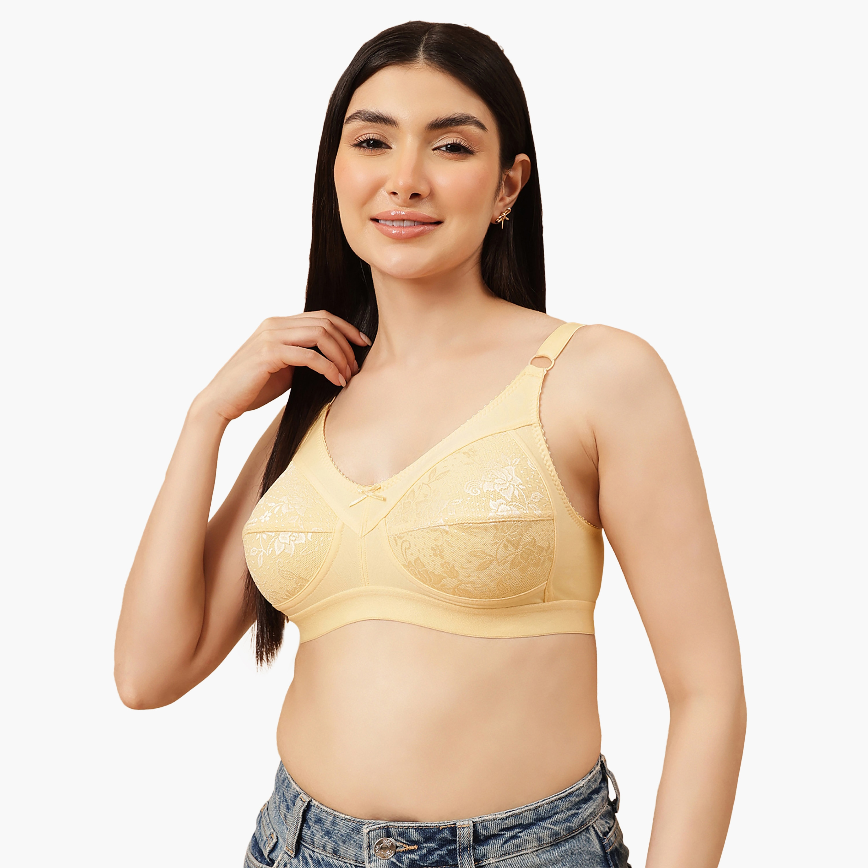حمالة صدر قطن للمقاسات الكبيرة (Full Figure) وبدون حشوة أو سلك سفلي بلون النود للنساء من كلوفيا-women-clothing-lingerie-bras-image-1