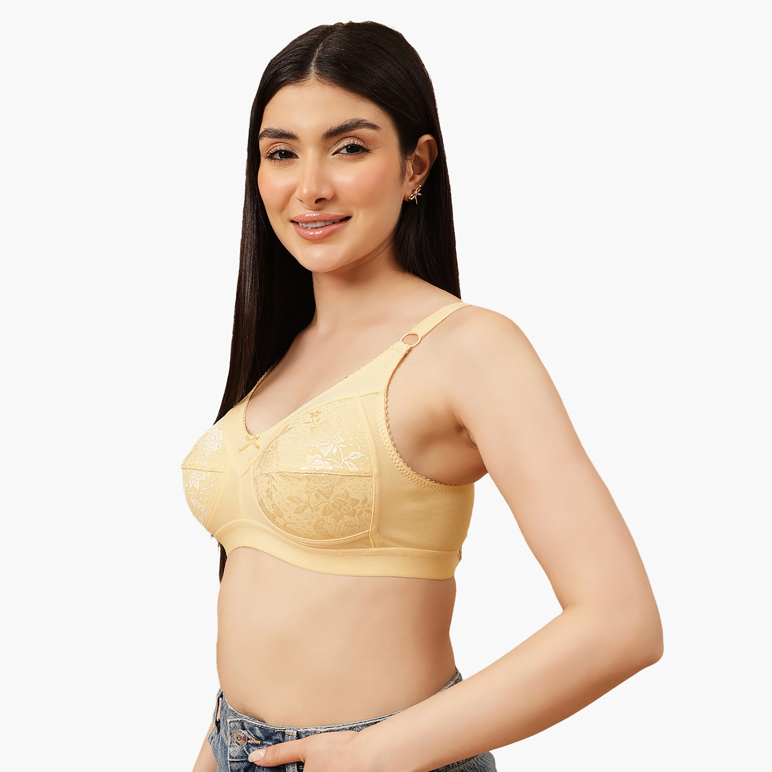 حمالة صدر قطن للمقاسات الكبيرة (Full Figure) وبدون حشوة أو سلك سفلي بلون النود للنساء من كلوفيا-women-clothing-lingerie-bras-image-2