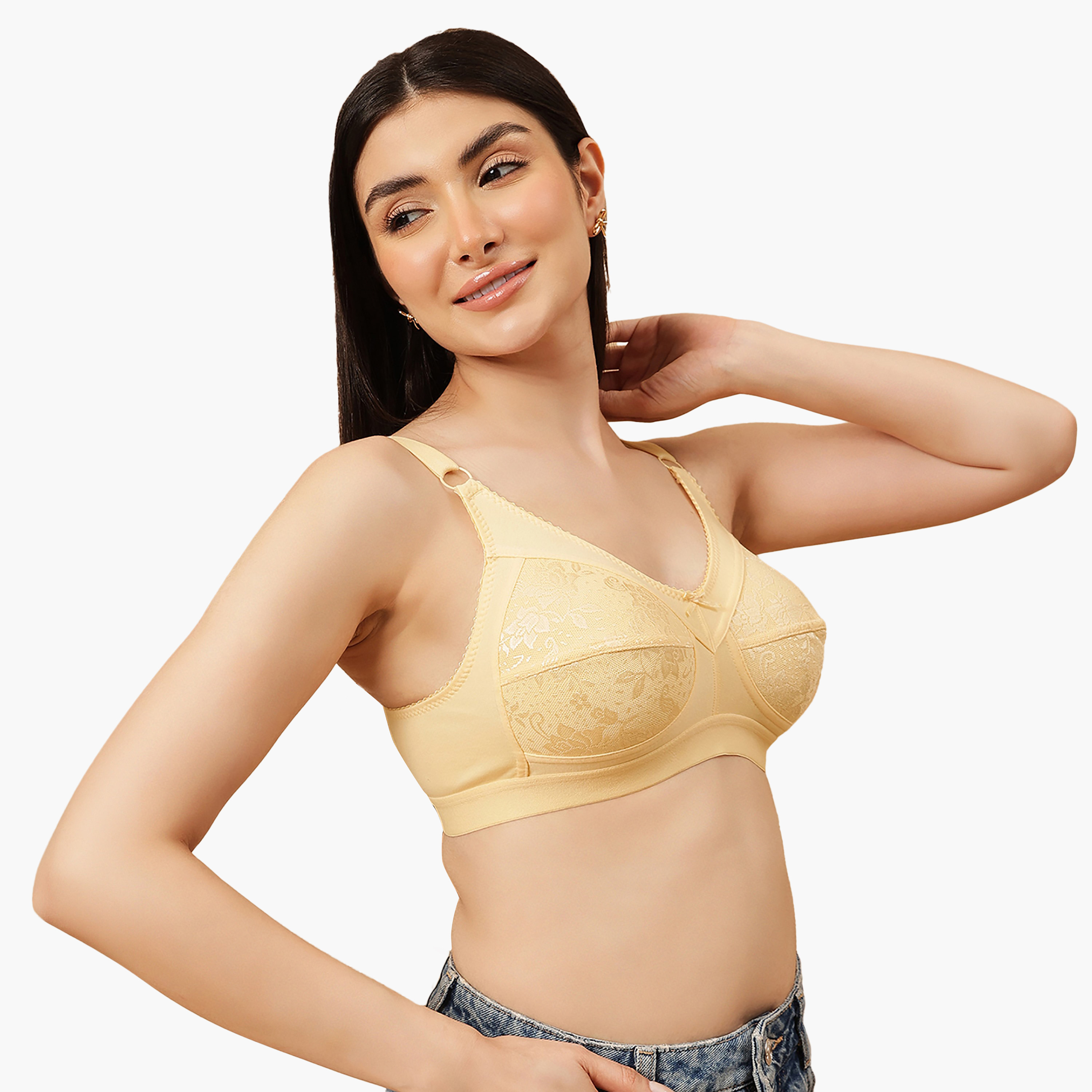 حمالة صدر قطن للمقاسات الكبيرة (Full Figure) وبدون حشوة أو سلك سفلي بلون النود للنساء من كلوفيا-women-clothing-lingerie-bras-image-3