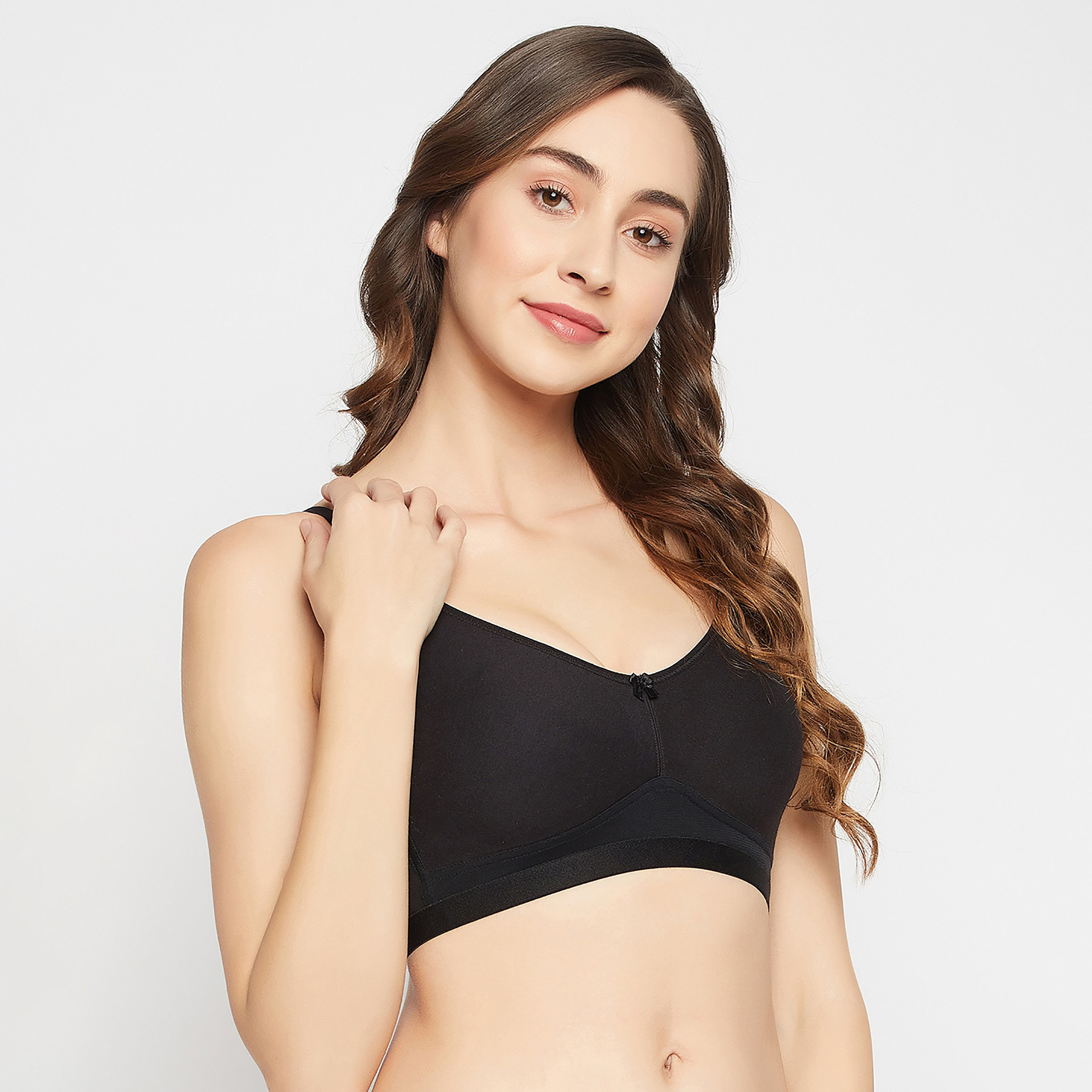 Clovia Non-Padded Non-Wired Full Figure Women's T-Shirt Bra in Black - Cotton-women-clothing-lingerie-bras-image-3