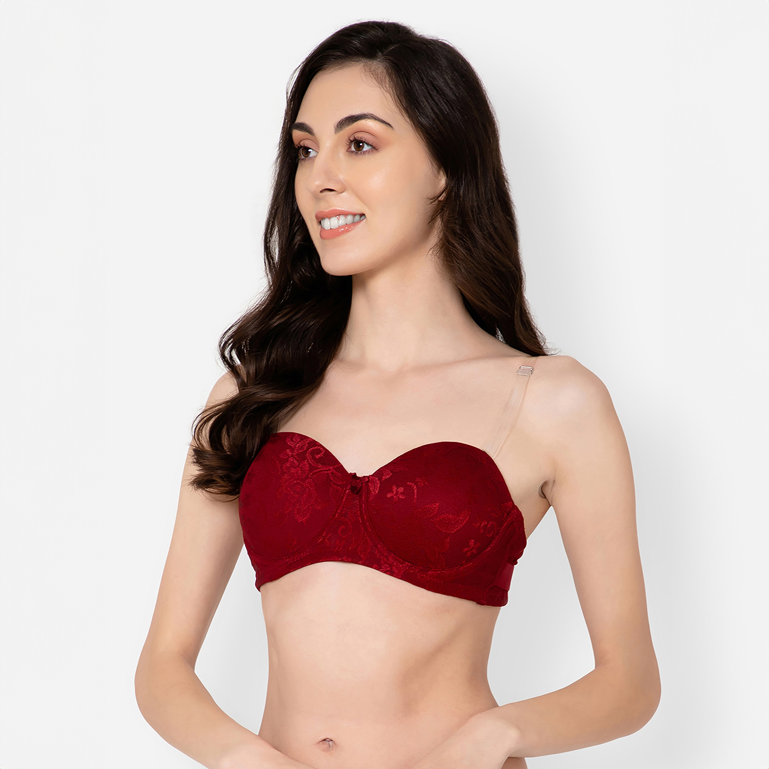 Clovia Invisi Padded Underwired Full Coverage Strapless Women's Balconette Bra with Transparent Straps & Band - Lace-women-clothing-lingerie-bras-image-2