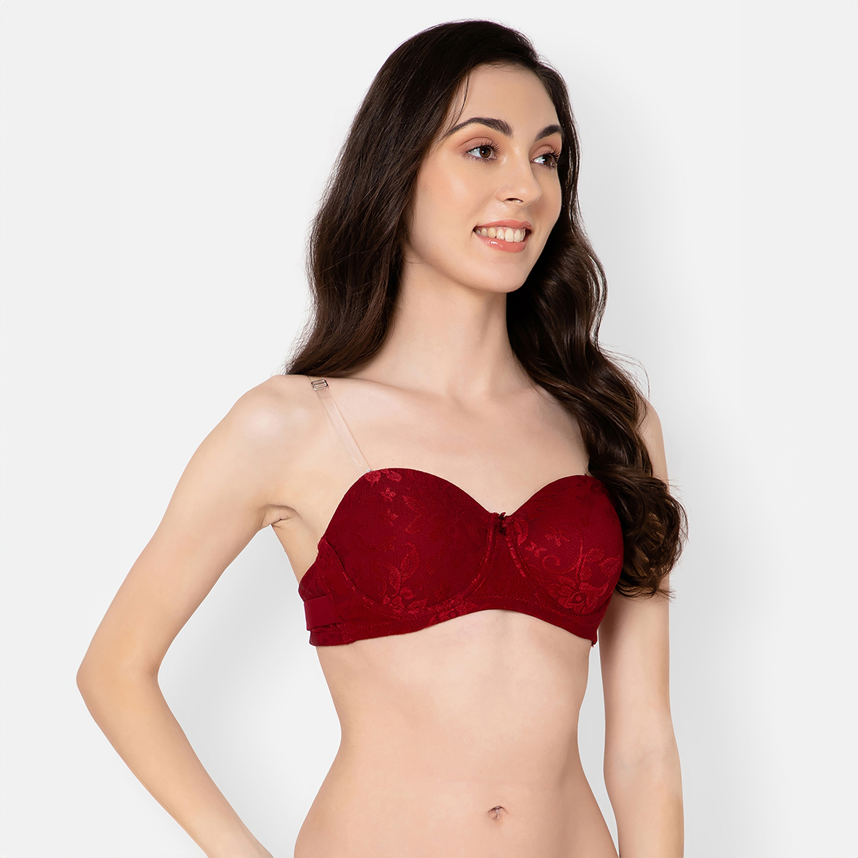 Clovia Invisi Padded Underwired Full Coverage Strapless Women's Balconette Bra with Transparent Straps & Band - Lace-women-clothing-lingerie-bras-image-3