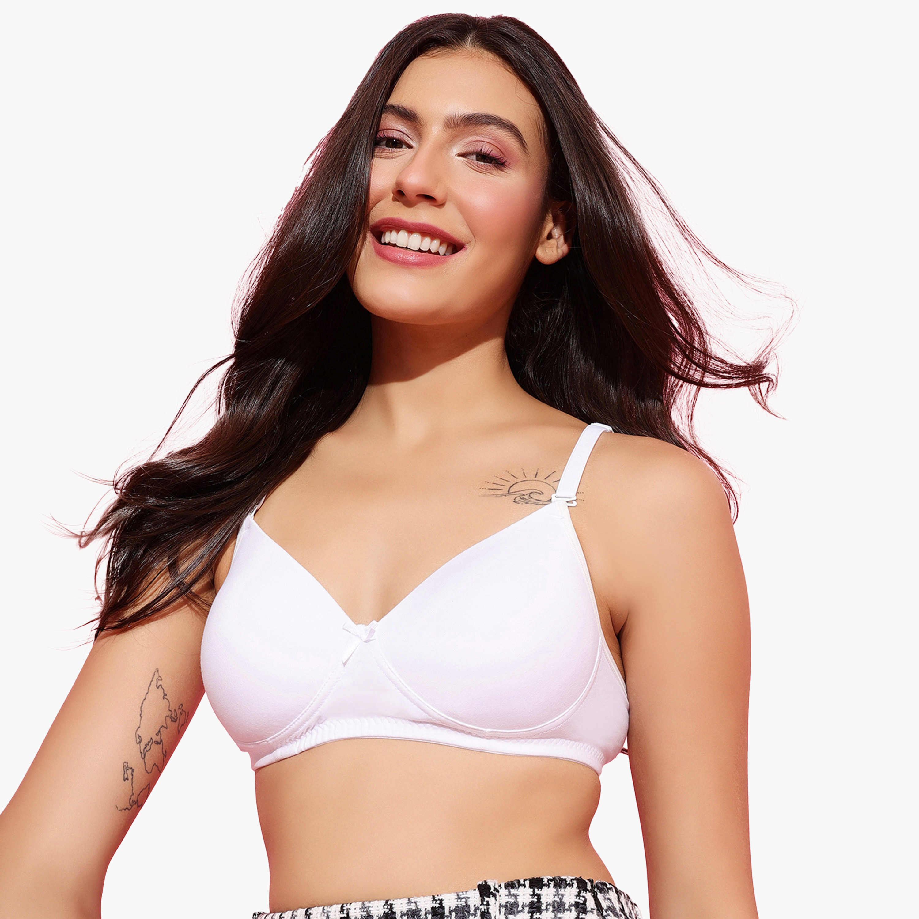 Clovia Padded Non-Wired Full Coverage Multiway Women's T-Shirt Bra in White - Cotton-women-clothing-lingerie-bras-image-2