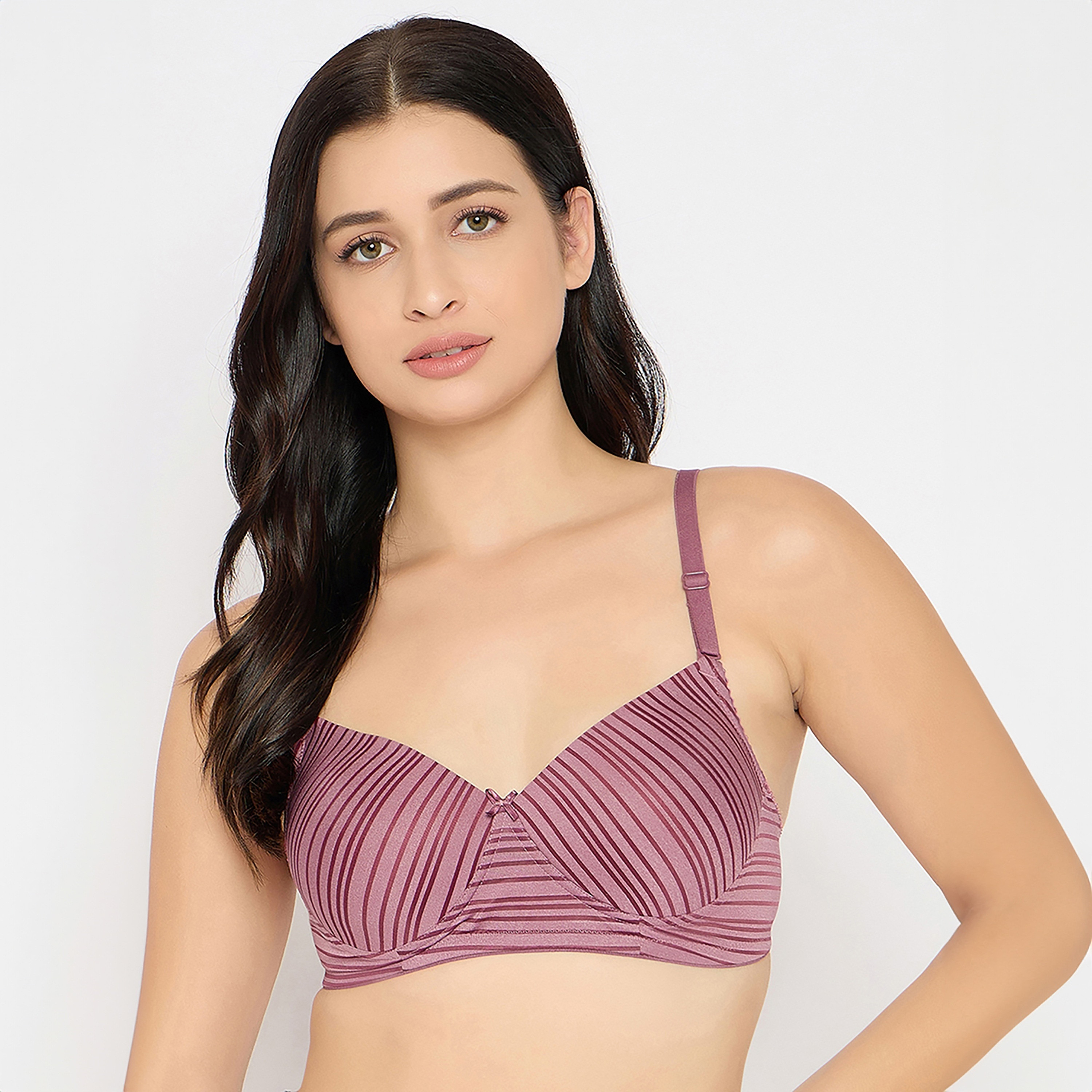 Clovia Padded Non-Wired Full Coverage Self Striped Women's Multiway T-Shirt Bra in Mauve-women-clothing-lingerie-bras-image-1