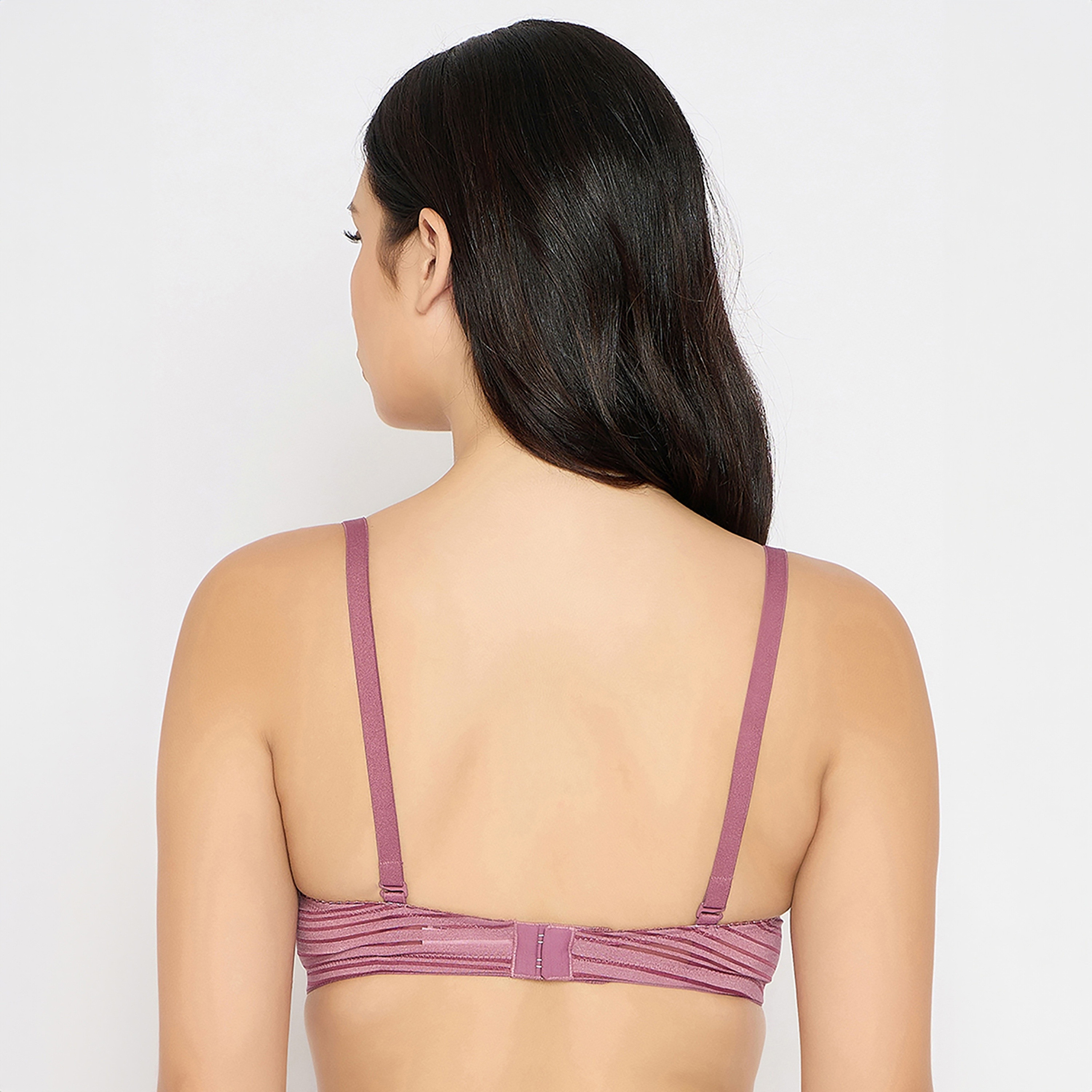 Clovia Padded Non-Wired Full Coverage Self Striped Women's Multiway T-Shirt Bra in Mauve-women-clothing-lingerie-bras-image-5