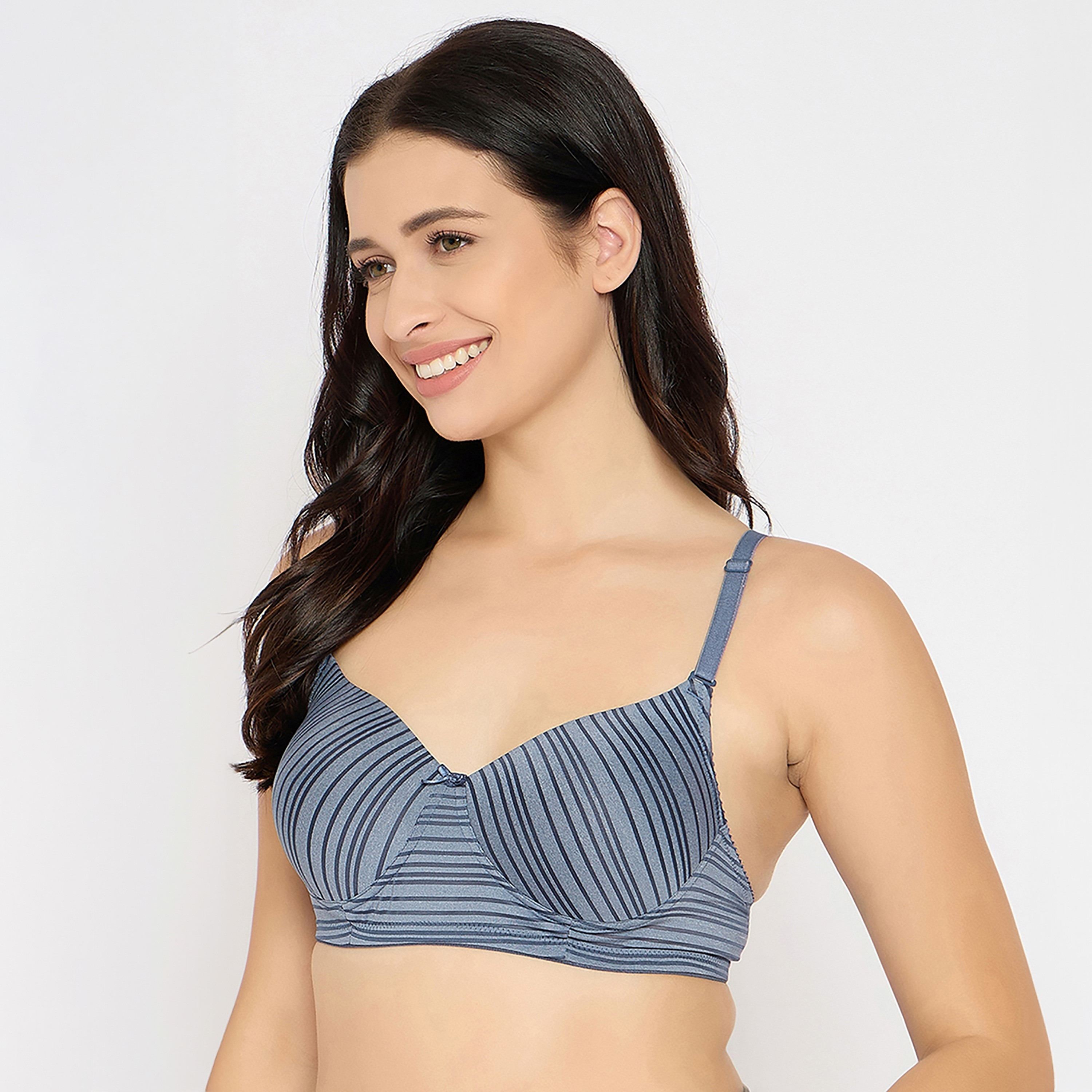 Clovia Padded Non-Wired Full Coverage Women's Multiway Striped T-Shirt Bra in Grey-women-clothing-lingerie-bras-image-2