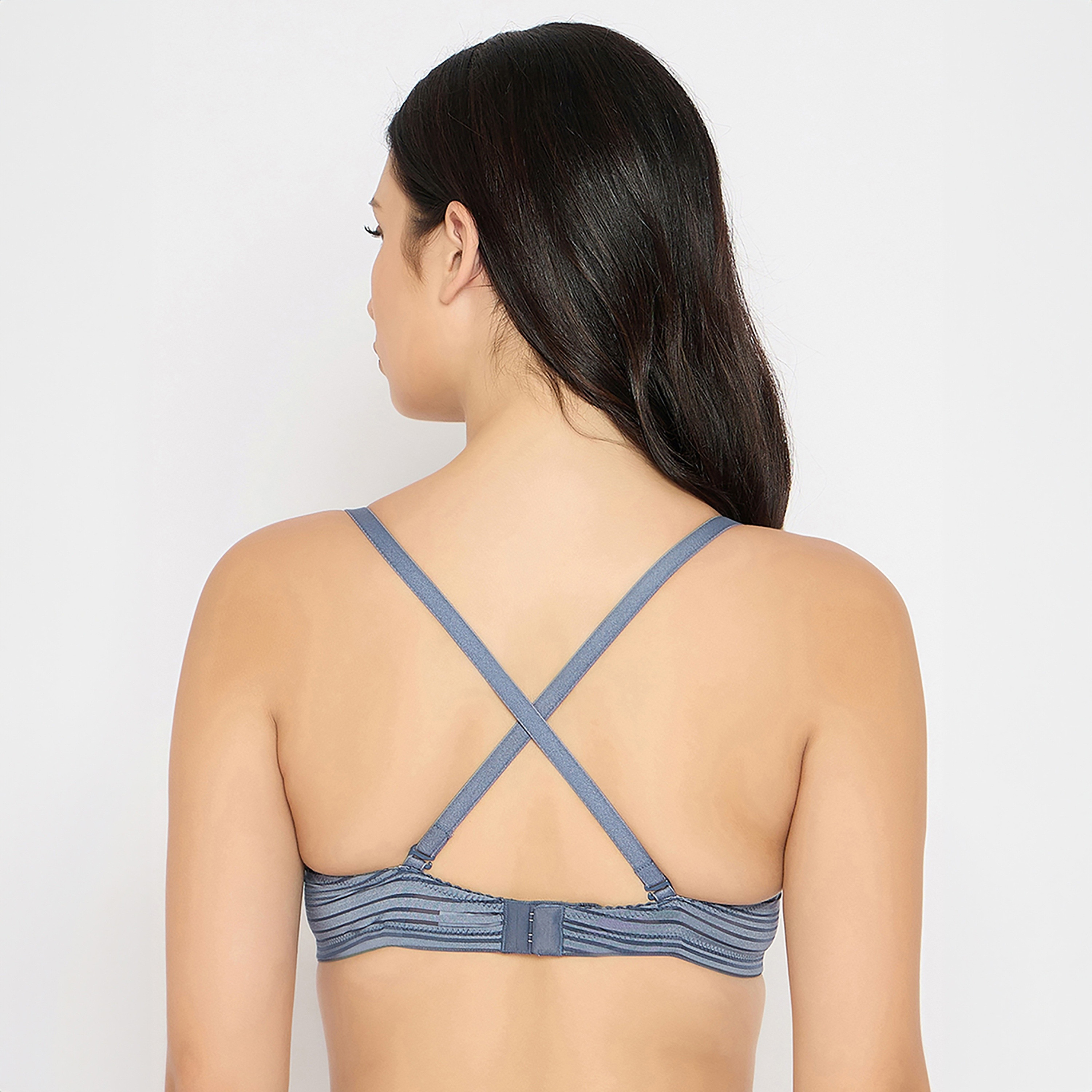 Clovia Padded Non-Wired Full Coverage Women's Multiway Striped T-Shirt Bra in Grey-women-clothing-lingerie-bras-image-4
