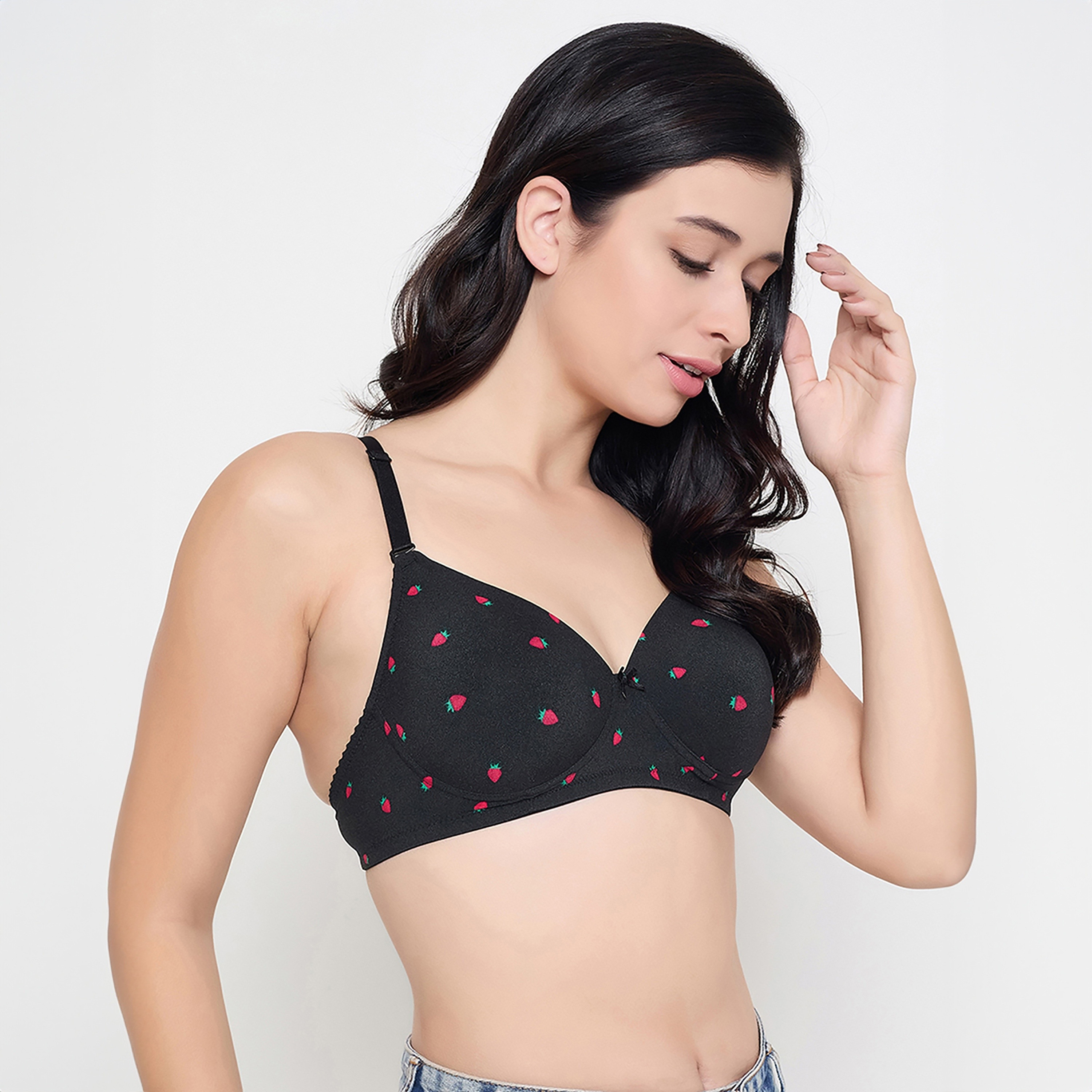 Clovia Padded Non-Wired Full Coverage Strawberry Printed Women's Multiway T-Shirt Bra in Black-women-clothing-lingerie-bras-image-3