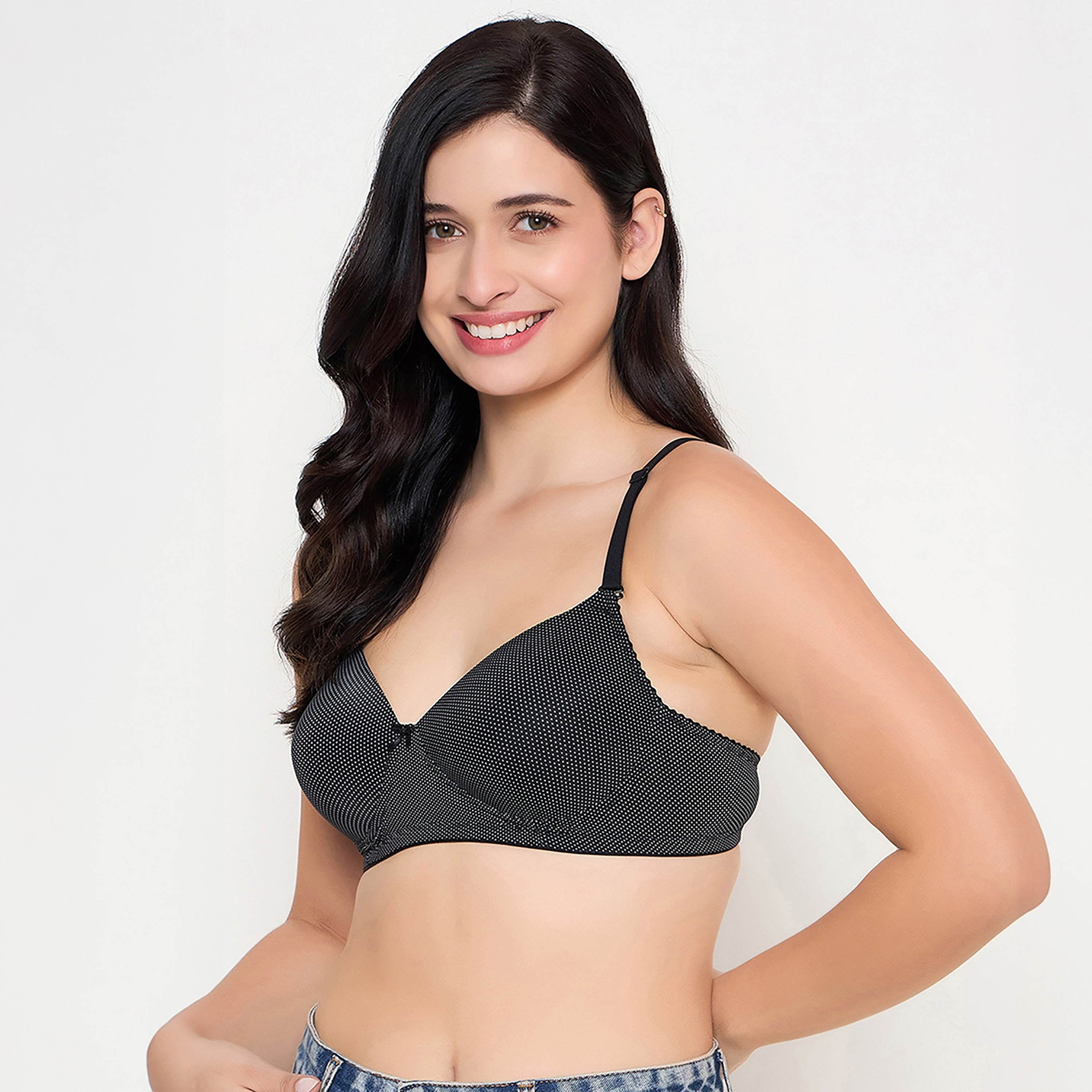 Clovia Padded Non-Wired Full Coverage Polka Dot Women's Multiway T-Shirt Bra in Black-women-clothing-lingerie-bras-image-2