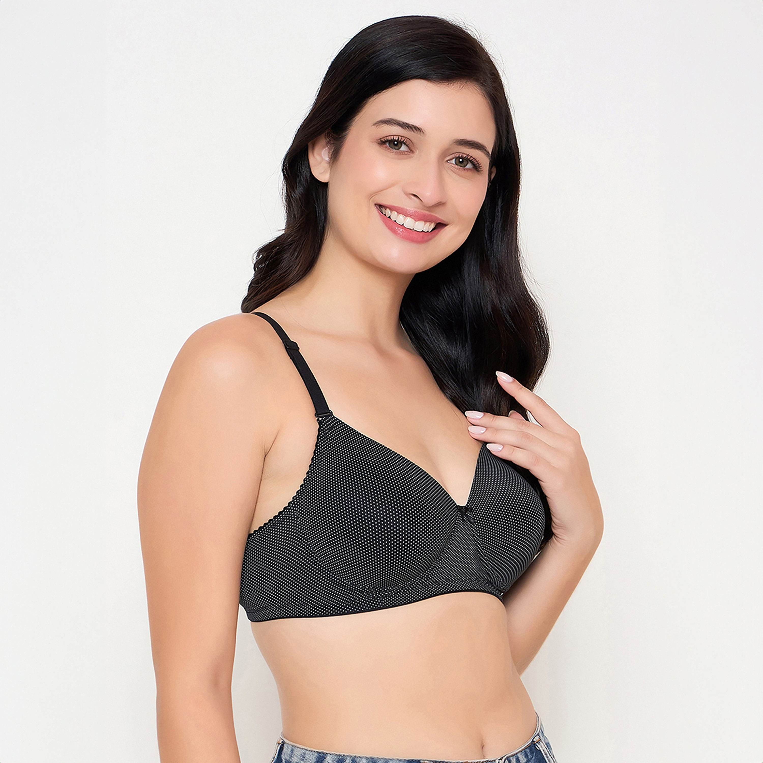 Clovia Padded Non-Wired Full Coverage Polka Dot Women's Multiway T-Shirt Bra in Black-women-clothing-lingerie-bras-image-3