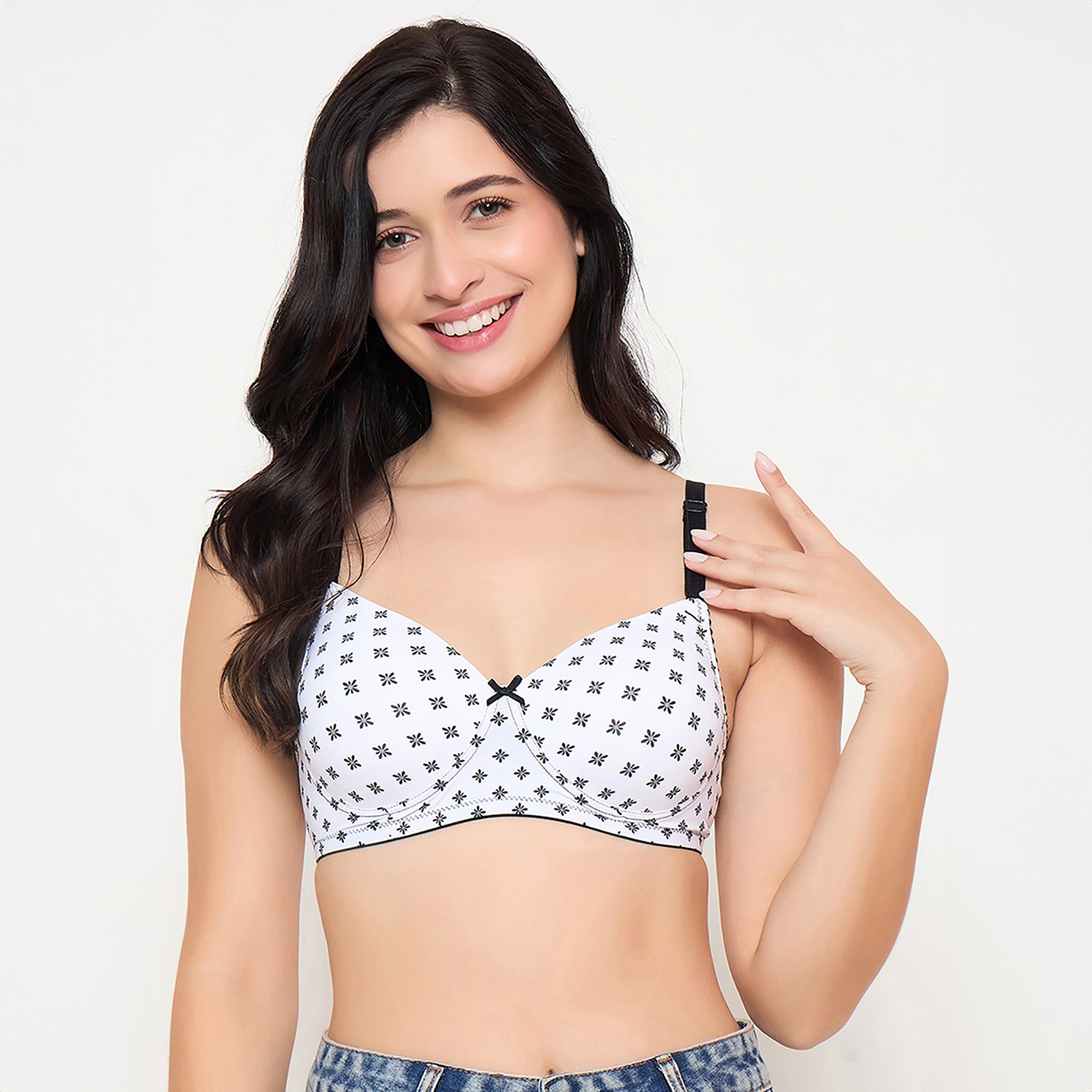 Clovia Padded Non-Wired Full Coverage Printed Women's Multiway T-Shirt Bra in White-women-clothing-lingerie-bras-image-1