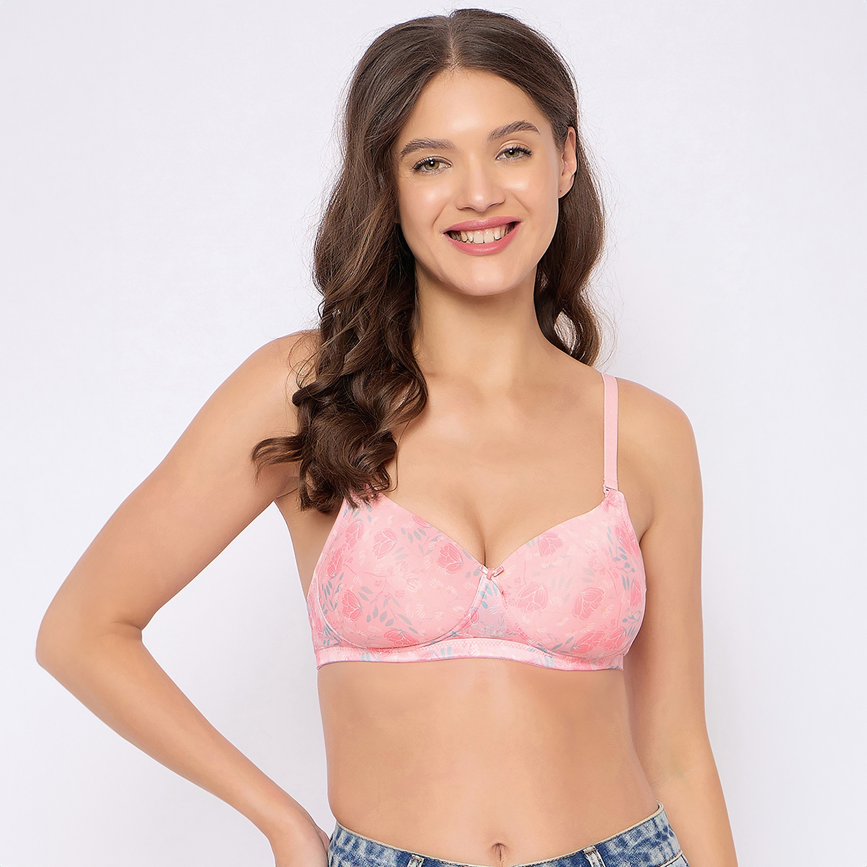 Clovia Padded Non-Wired Full Coverage Floral Printed Women's Multiway T-Shirt Bra in Baby Pink-women-clothing-lingerie-bras-image-1