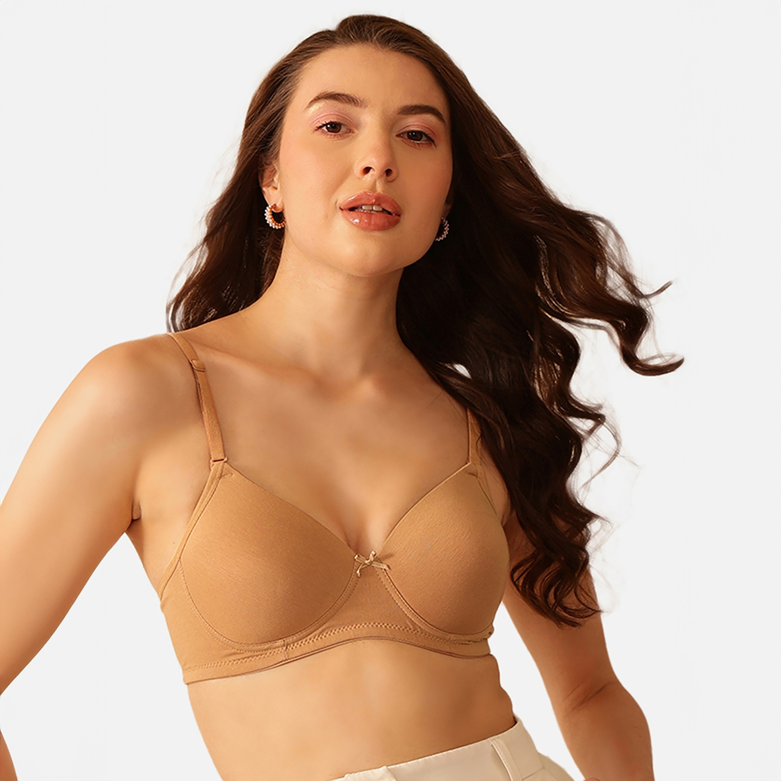 Clovia Padded Non-Wired Full Coverage Women's Multiway T-Shirt Bra in Nude Colour - Cotton-women-clothing-lingerie-bras-image-1